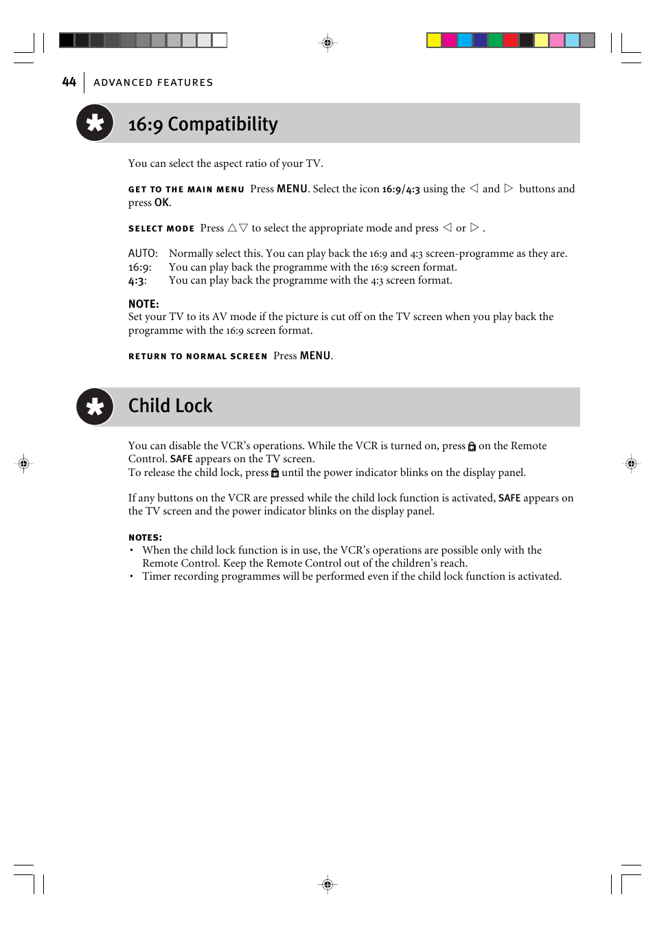 9 compatibility, Child lock | JVC VIDEO CASSETTE HR-J295EK User Manual | Page 44 / 52
