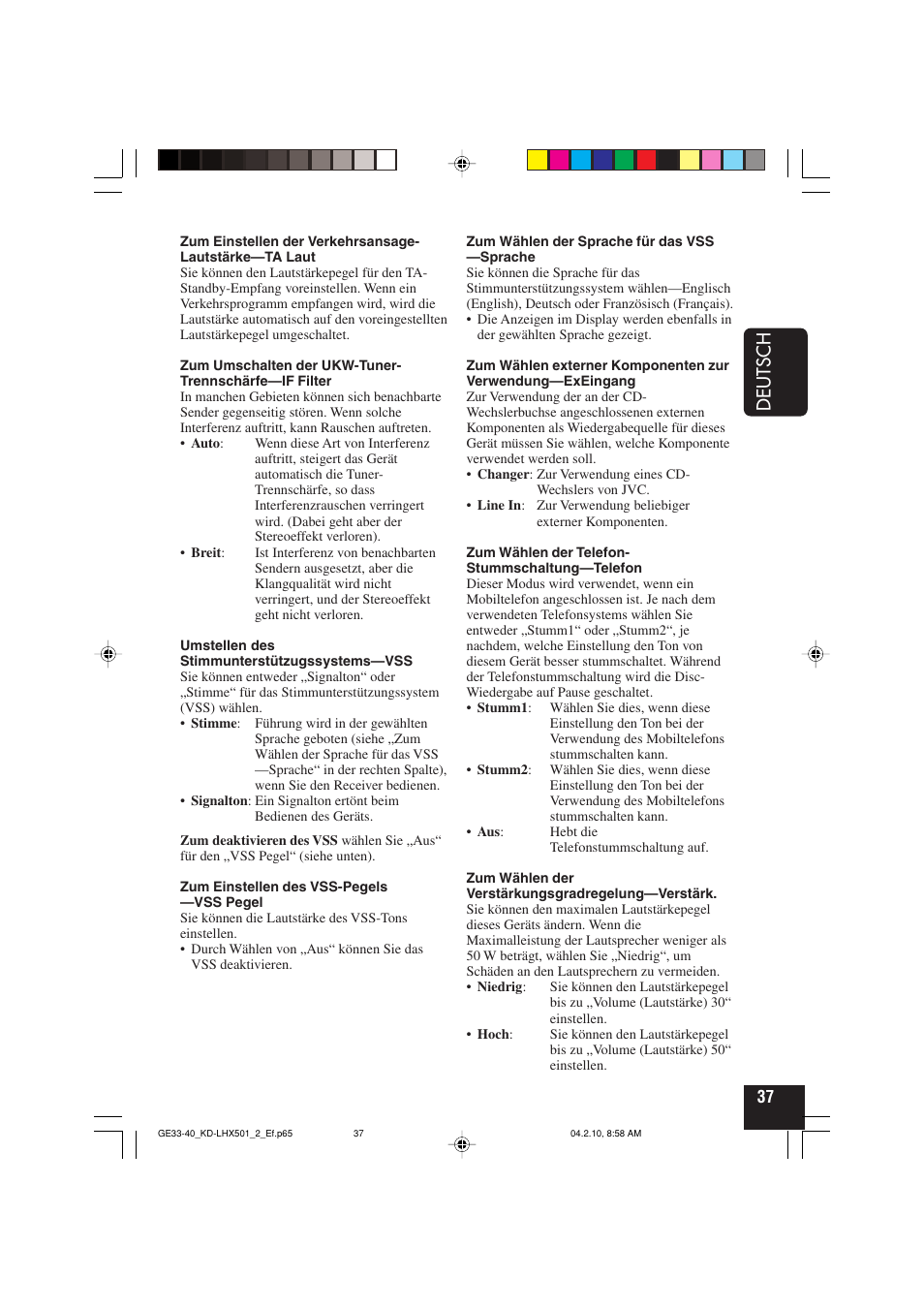Deutsch | JVC KD-LHX501  EN User Manual | Page 101 / 259