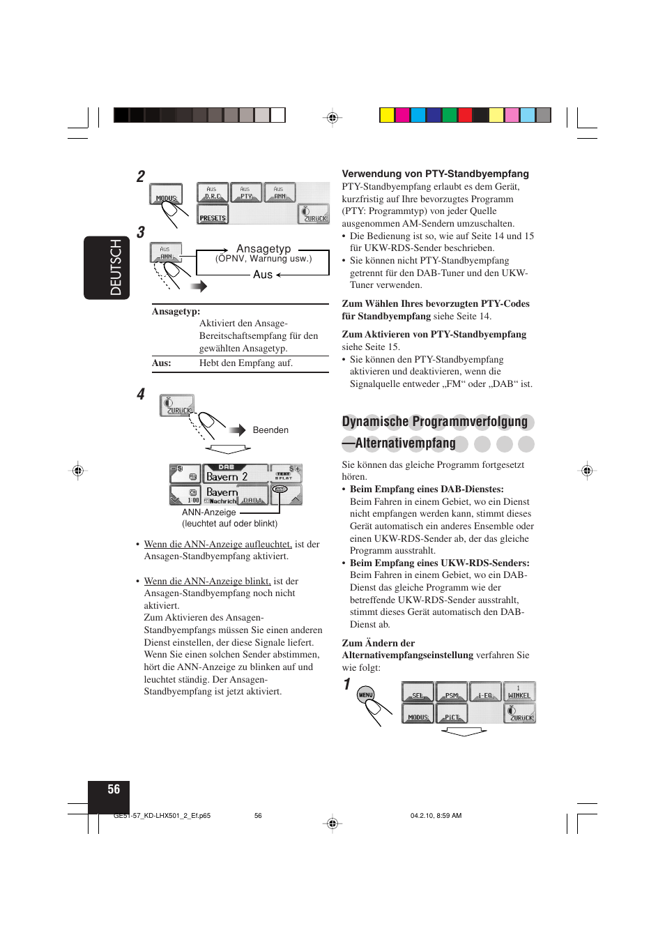 Deutsch, Dynamische programmverfolgung, Alternativempfang | JVC KD-LHX501  EN User Manual | Page 120 / 259