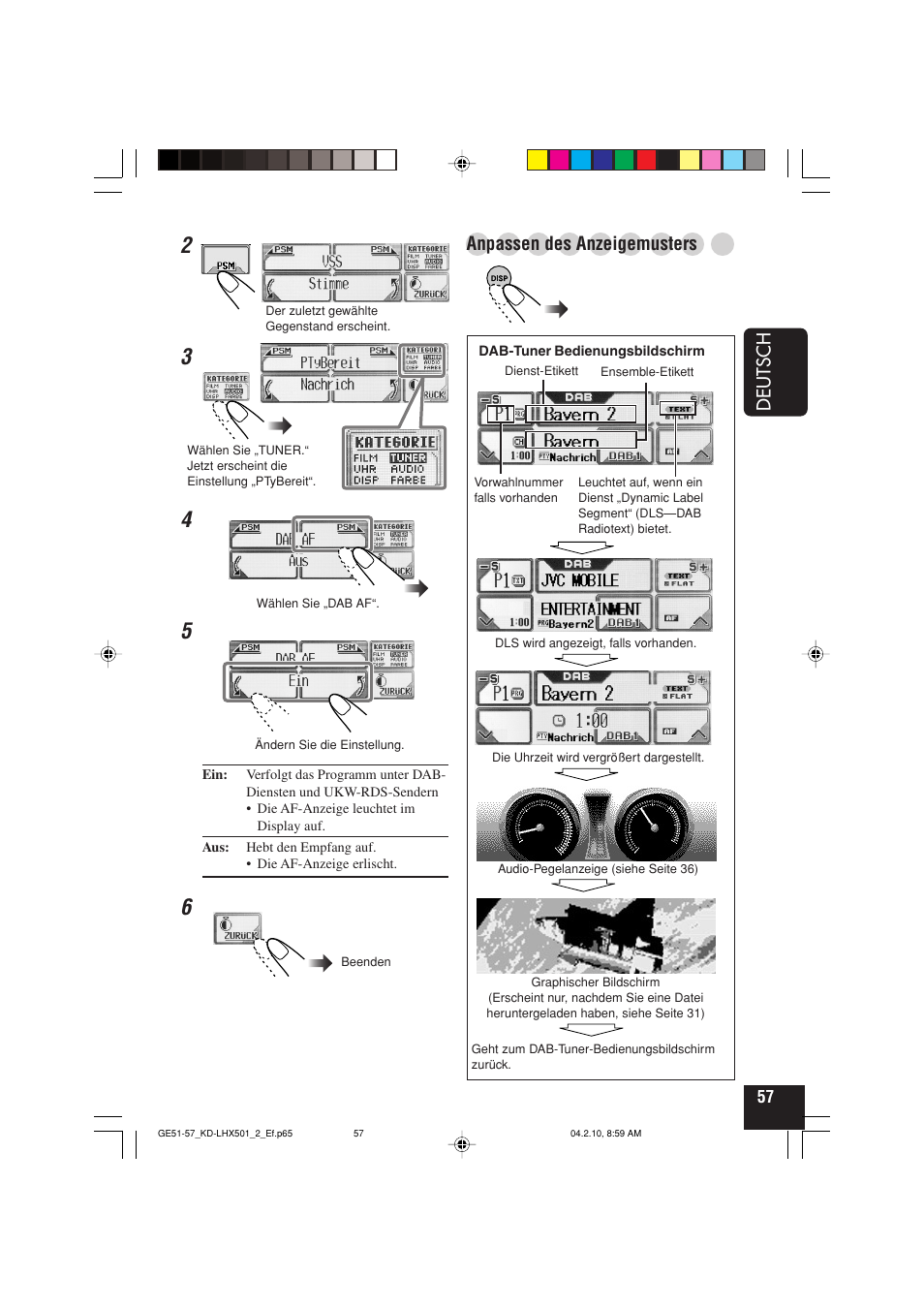 Deutsch, Anpassen des anzeigemusters | JVC KD-LHX501  EN User Manual | Page 121 / 259