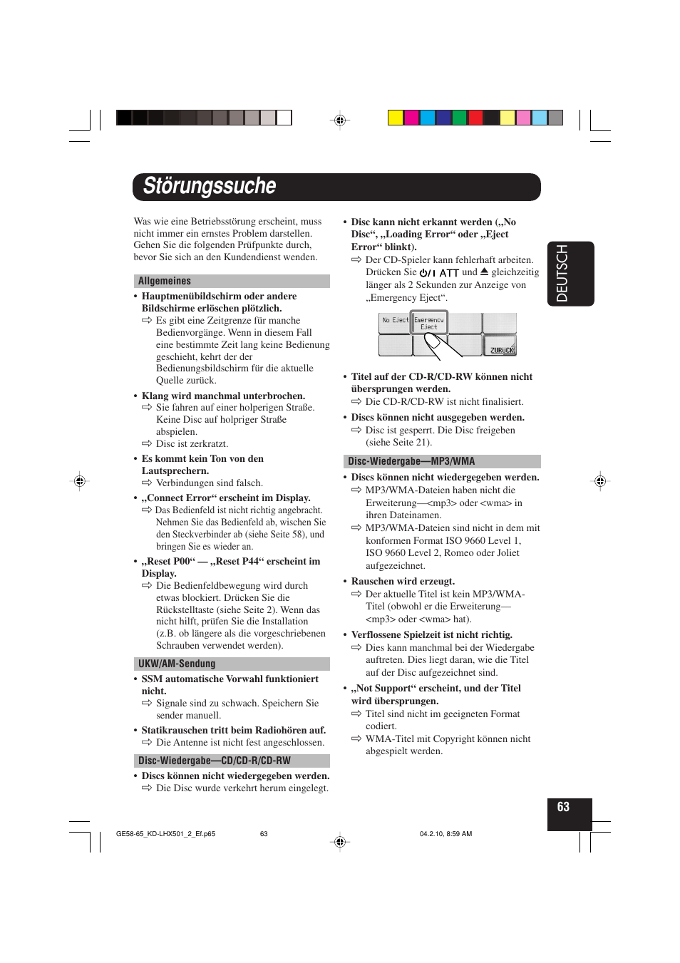Störungssuche, Deutsch | JVC KD-LHX501  EN User Manual | Page 127 / 259