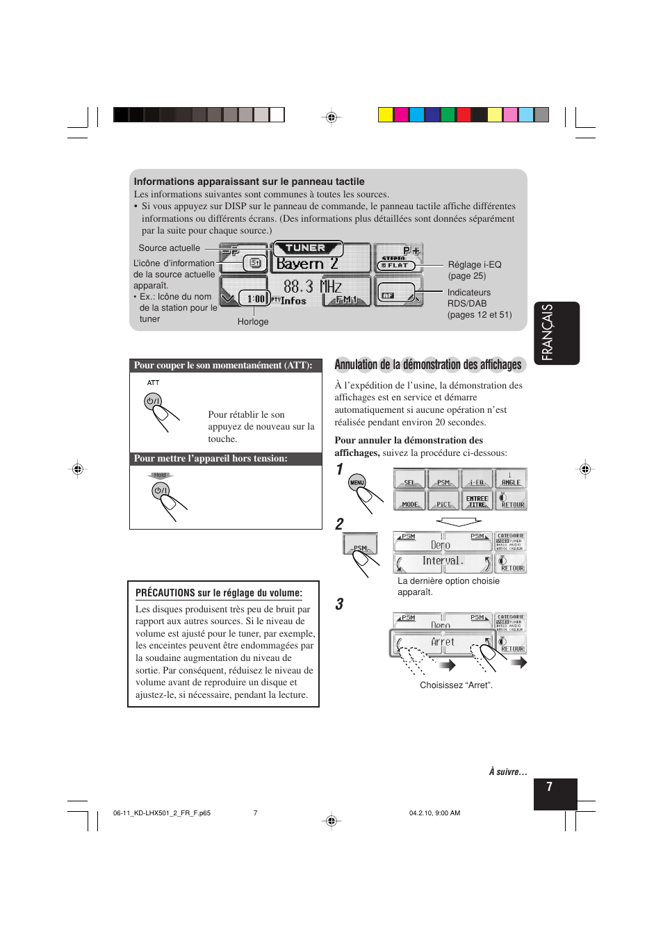Fran ç ais, Annulation de la démonstration des affichages | JVC KD-LHX501  EN User Manual | Page 135 / 259