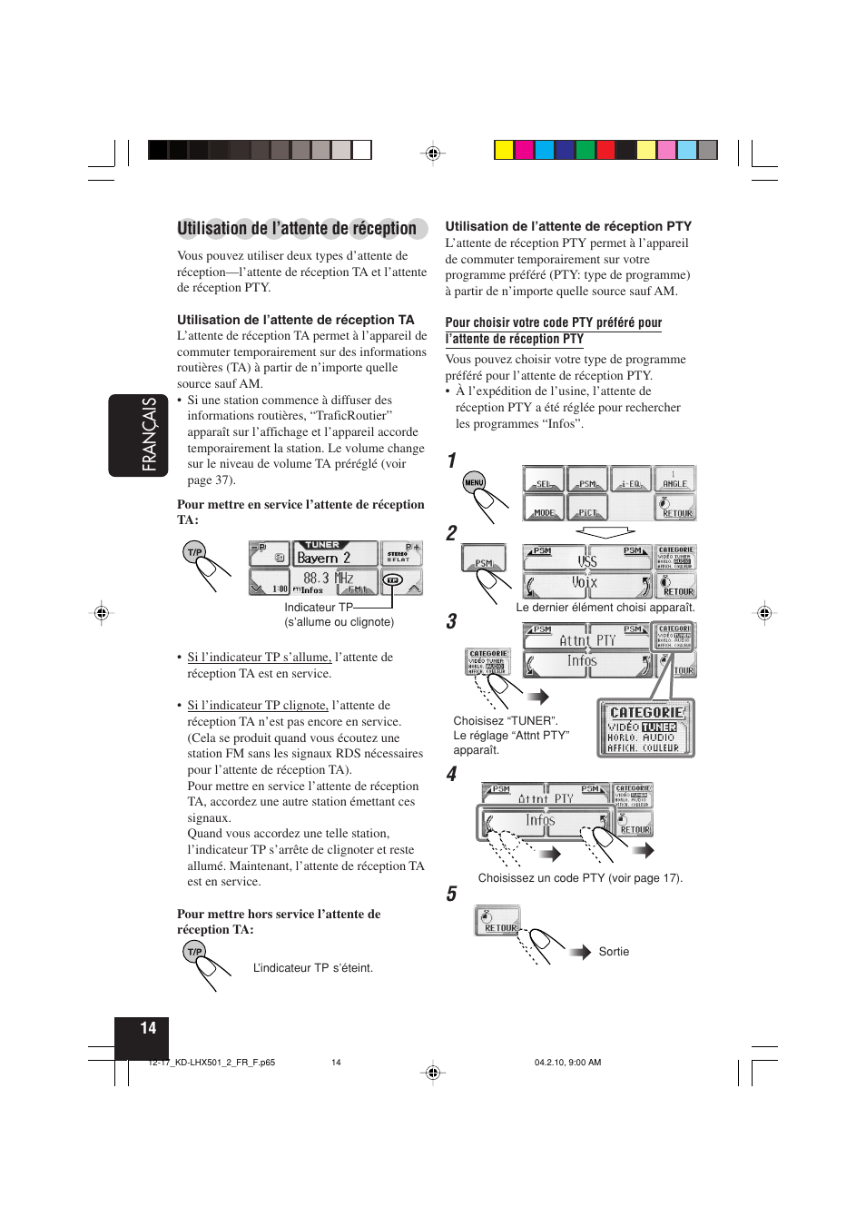Fran ç ais, Utilisation de l’attente de réception | JVC KD-LHX501  EN User Manual | Page 142 / 259