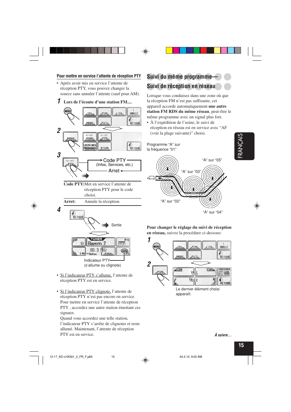 Fran ç ais, Suivi du même programme, Suivi de réception en réseau | JVC KD-LHX501  EN User Manual | Page 143 / 259