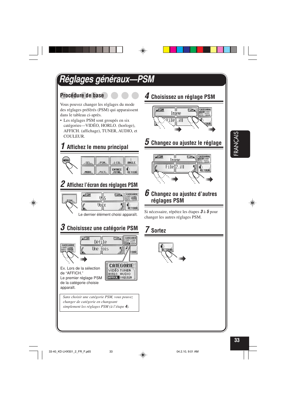 Réglages généraux—psm | JVC KD-LHX501  EN User Manual | Page 161 / 259
