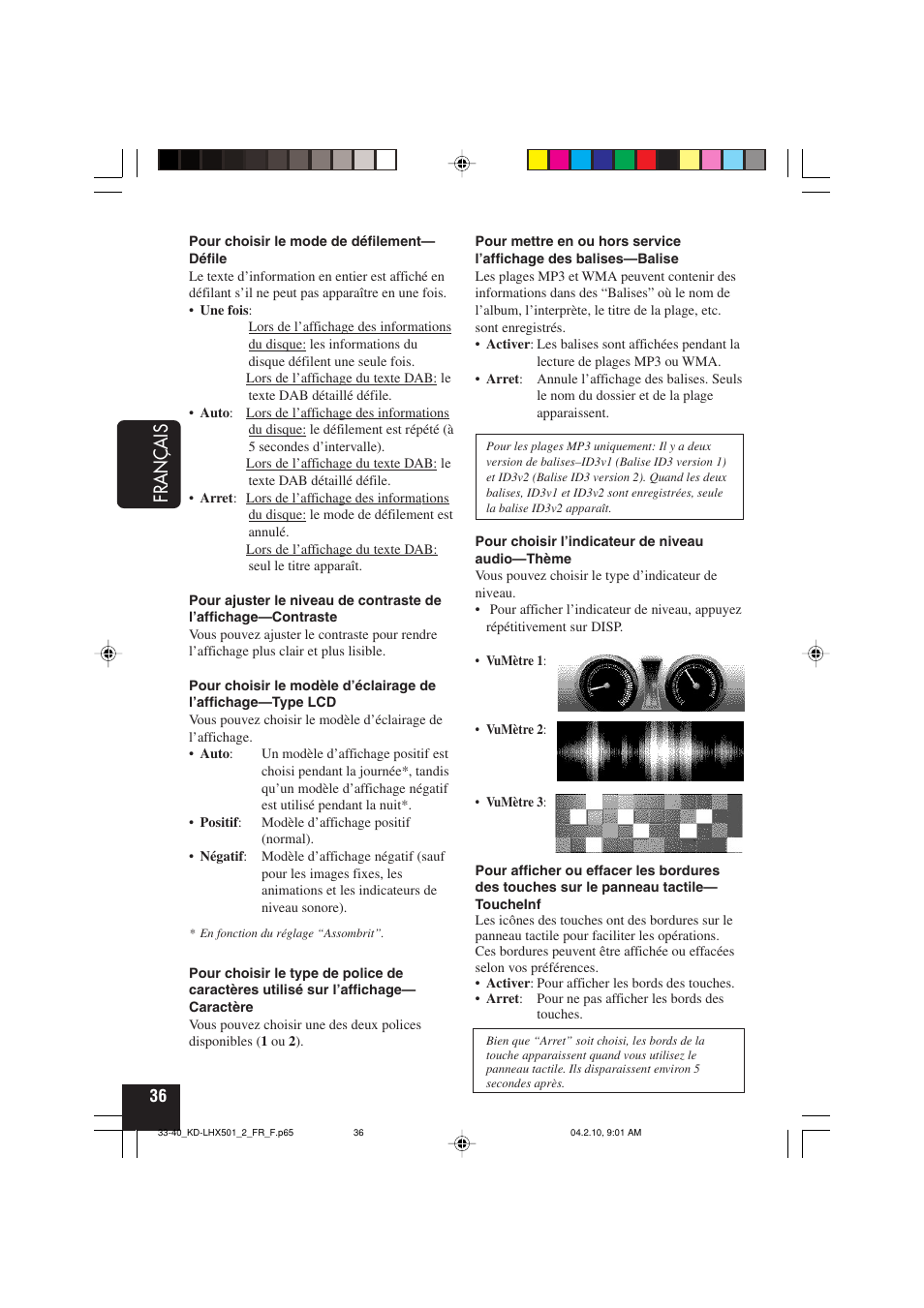 Fran ç ais | JVC KD-LHX501  EN User Manual | Page 164 / 259