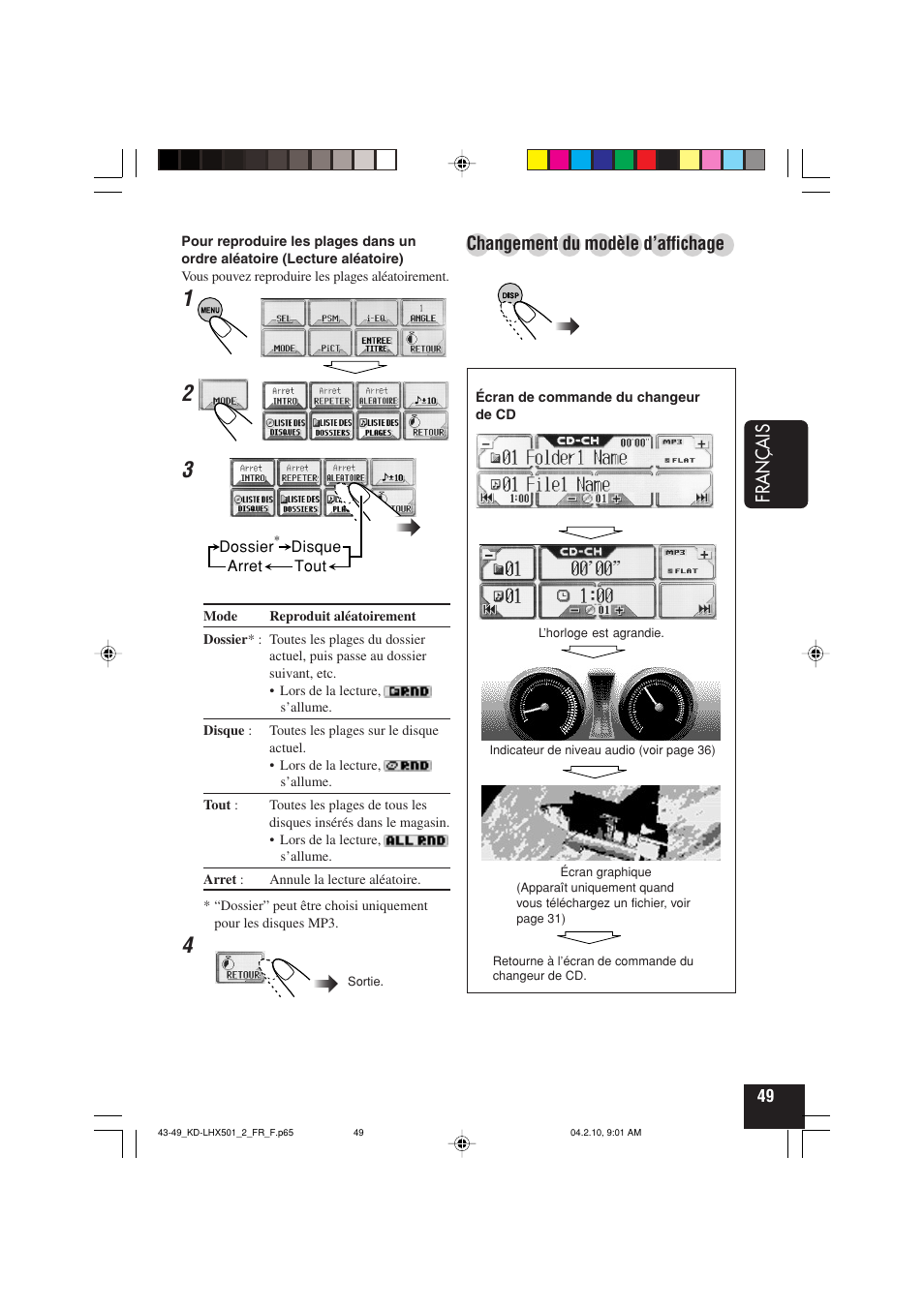 Fran ç ais, Changement du modèle d’affichage | JVC KD-LHX501  EN User Manual | Page 177 / 259