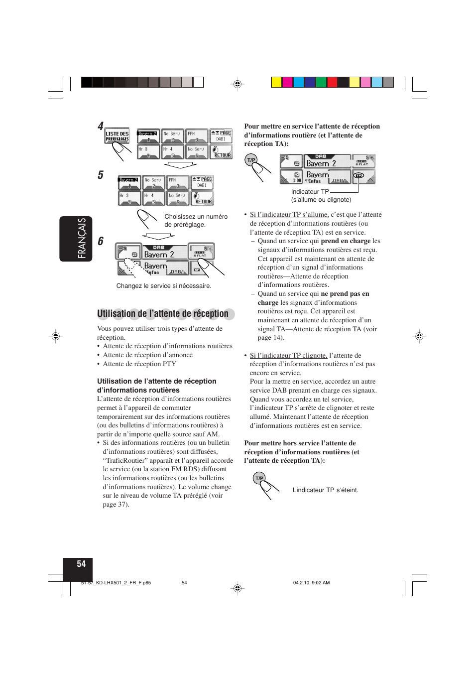 Fran ç ais, Utilisation de l’attente de réception | JVC KD-LHX501  EN User Manual | Page 182 / 259