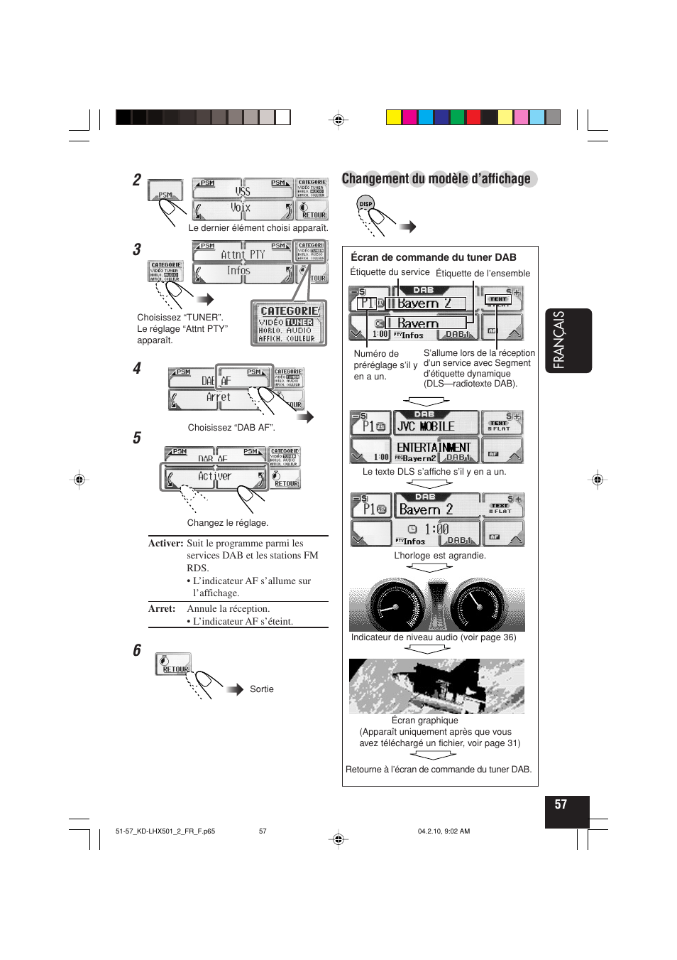 Fran ç ais, Changement du modèle d’affichage | JVC KD-LHX501  EN User Manual | Page 185 / 259
