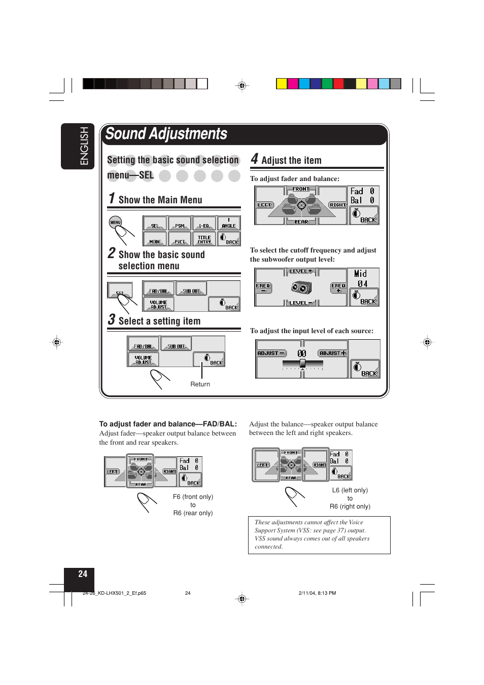 Sound adjustments | JVC KD-LHX501  EN User Manual | Page 24 / 259