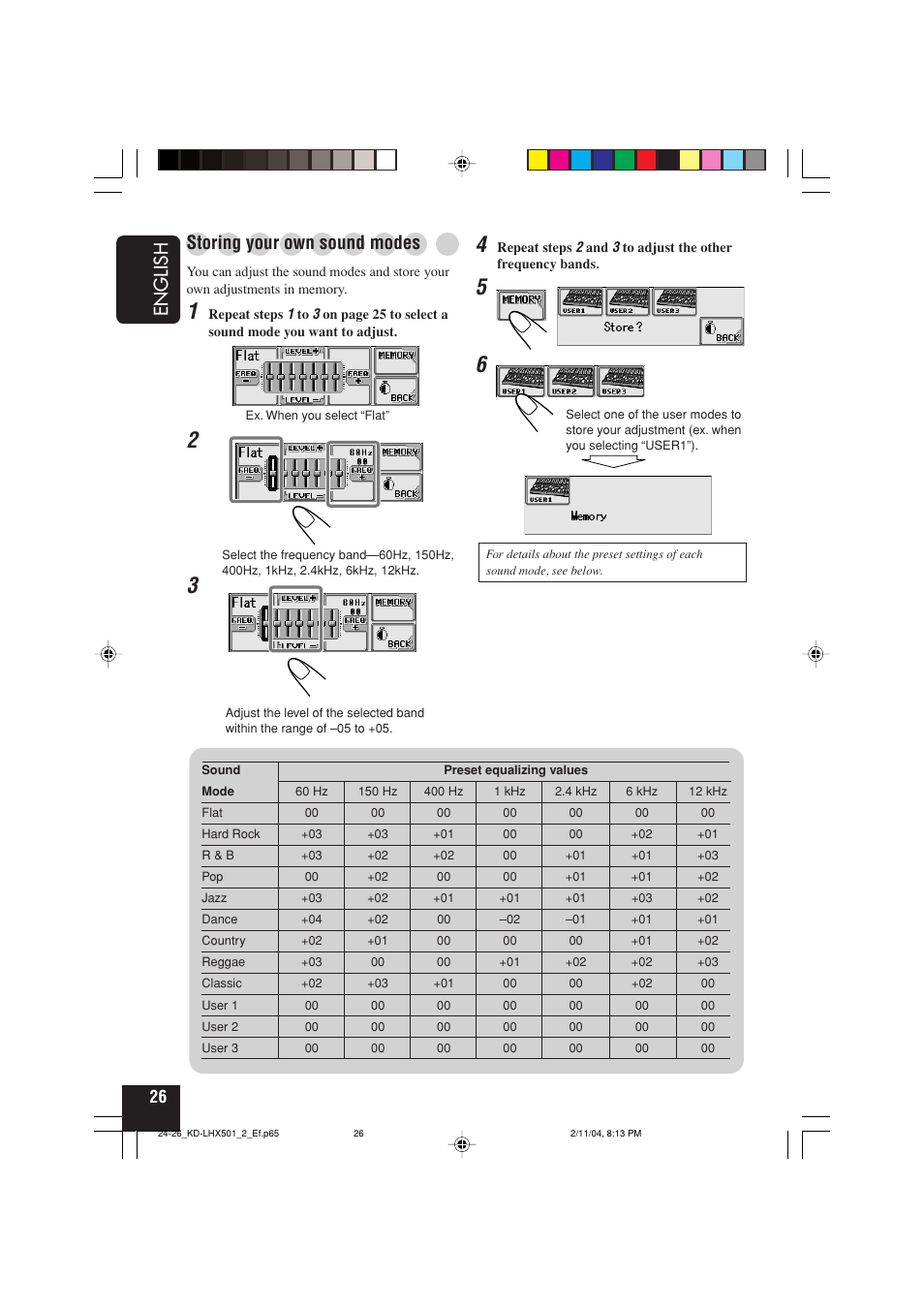 English, Storing your own sound modes | JVC KD-LHX501  EN User Manual | Page 26 / 259