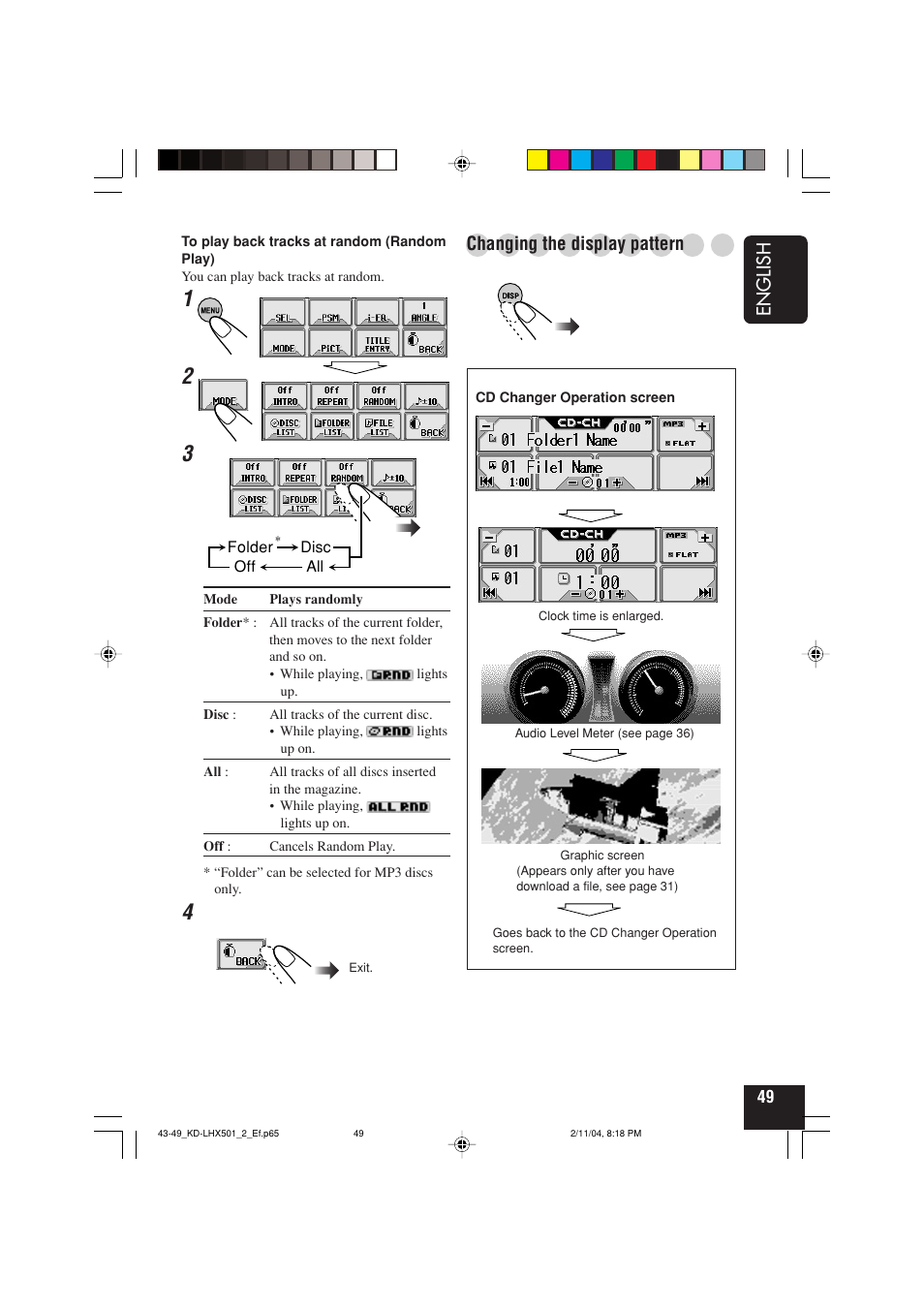 English, Changing the display pattern | JVC KD-LHX501  EN User Manual | Page 49 / 259