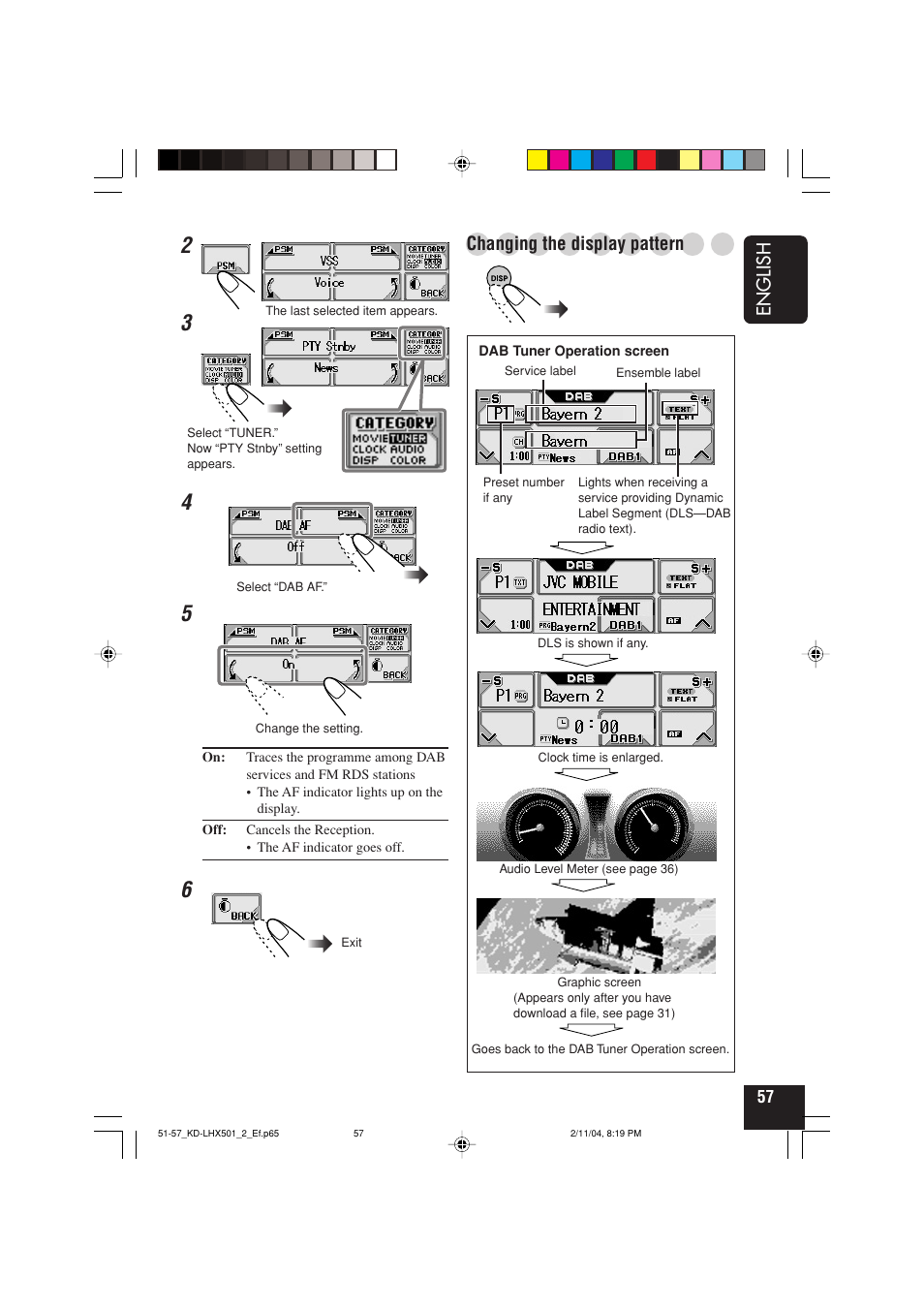 English, Changing the display pattern | JVC KD-LHX501  EN User Manual | Page 57 / 259