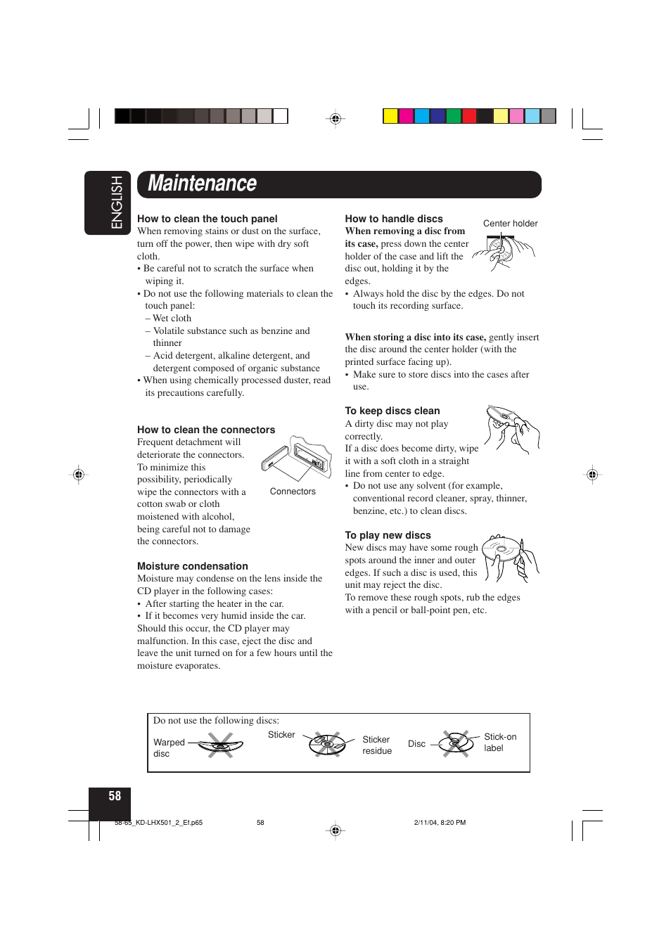 Maintenance, English | JVC KD-LHX501  EN User Manual | Page 58 / 259