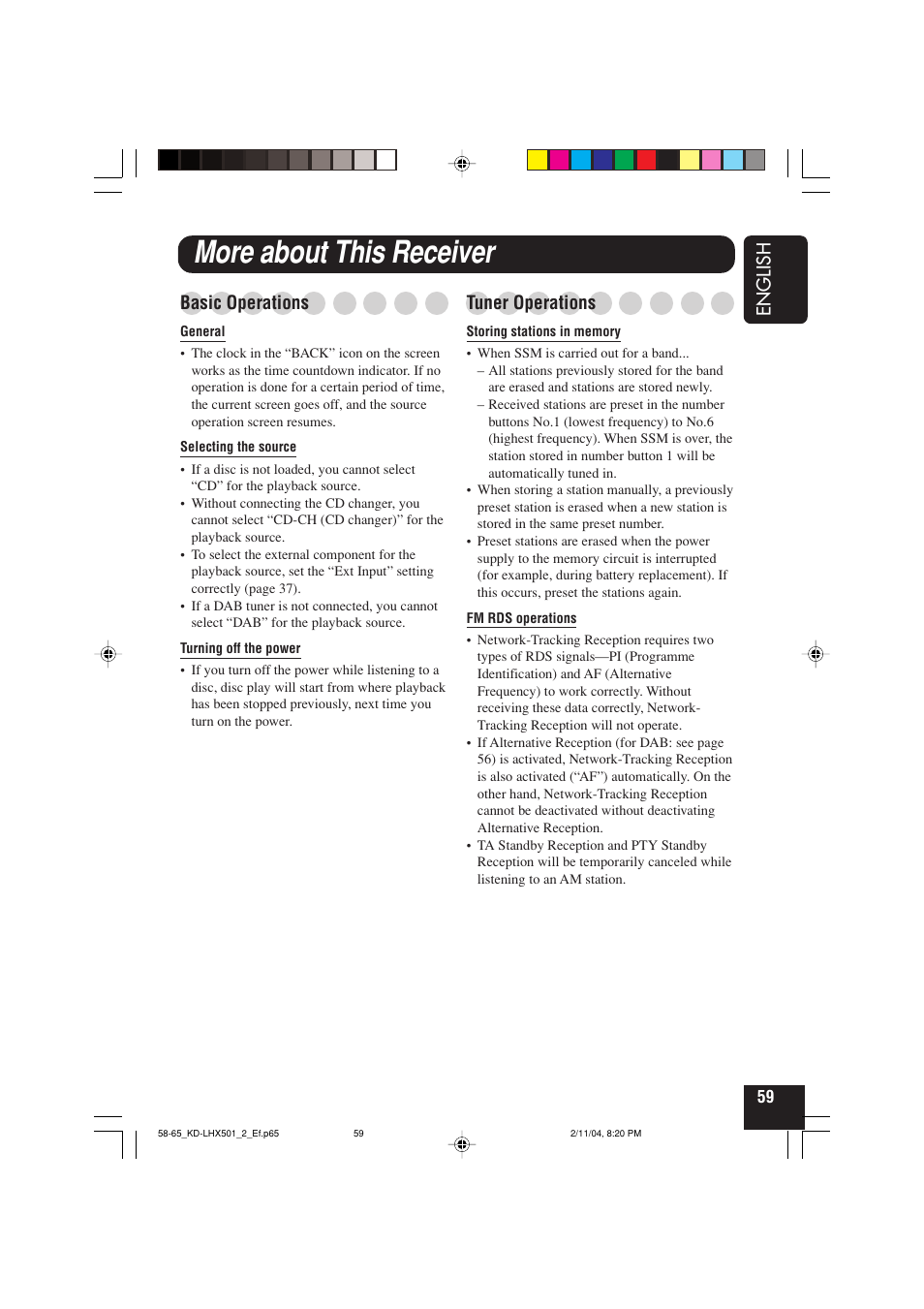 More about this receiver, English, Basic operations | Tuner operations | JVC KD-LHX501  EN User Manual | Page 59 / 259