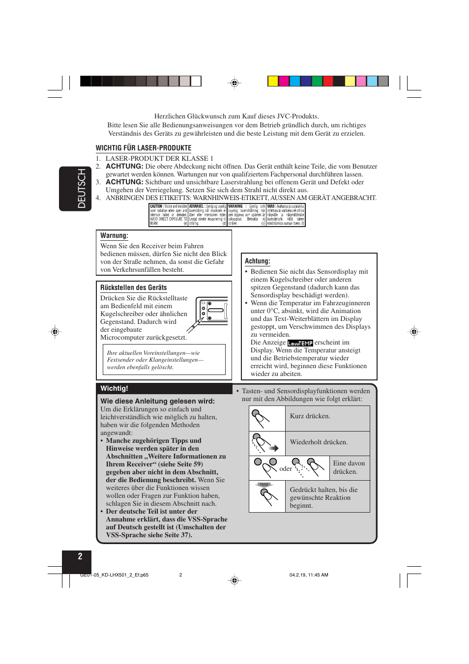 Deutsch | JVC KD-LHX501  EN User Manual | Page 66 / 259