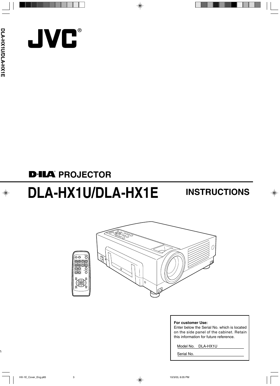 JVC Model DLA-HX1E User Manual | 62 pages