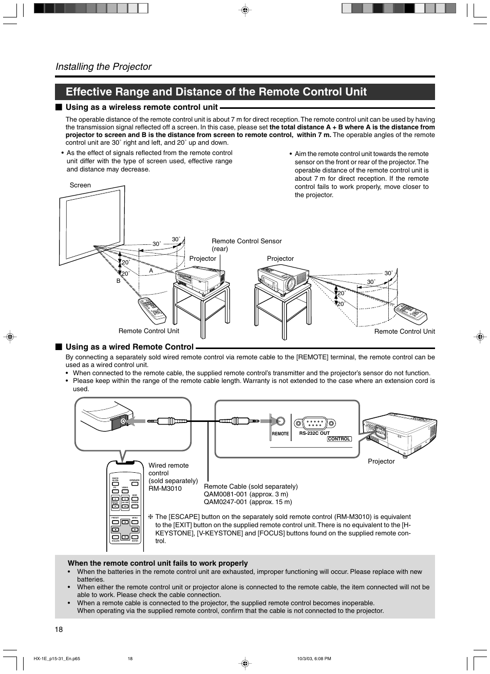 Installing the projector | JVC Model DLA-HX1E User Manual | Page 18 / 62