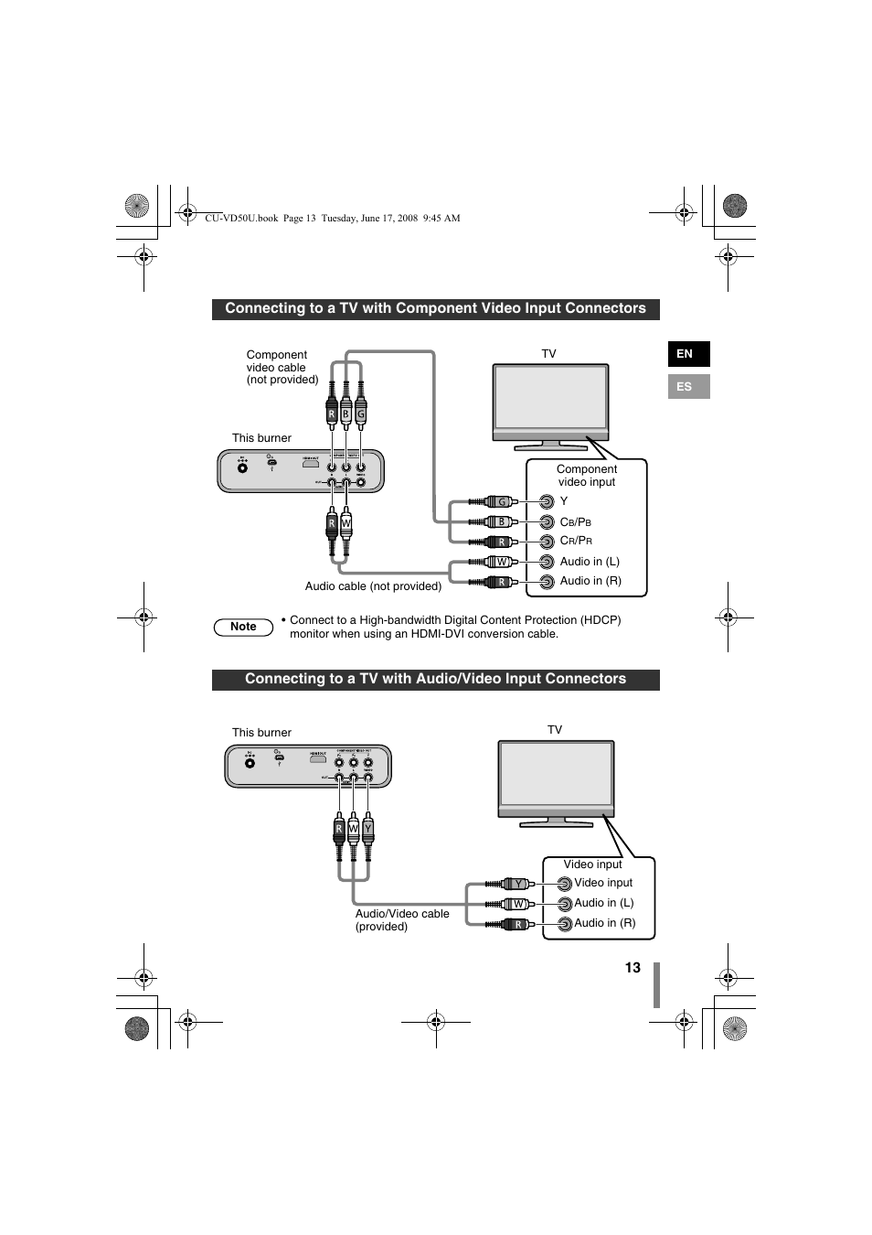 P. 13), T connector (p. 13) | JVC CU-VD50U User Manual | Page 13 / 104