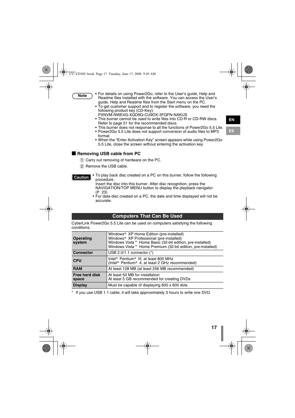 Computers that can be used | JVC CU-VD50U User Manual | Page 17 / 104