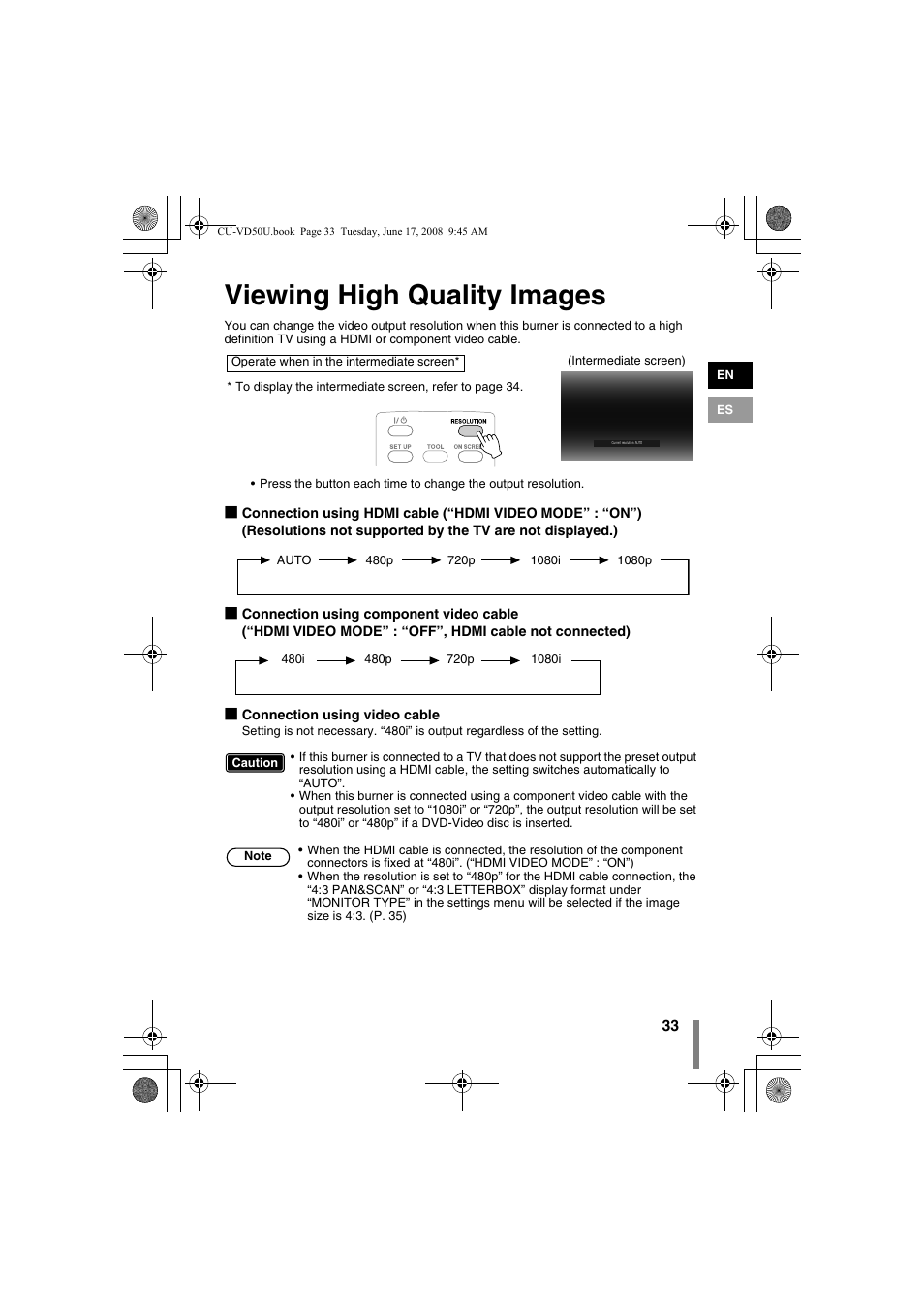 Z viewing high quality images, Ge (p. 33), Ting. (p. 33) | Viewing high quality images | JVC CU-VD50U User Manual | Page 33 / 104