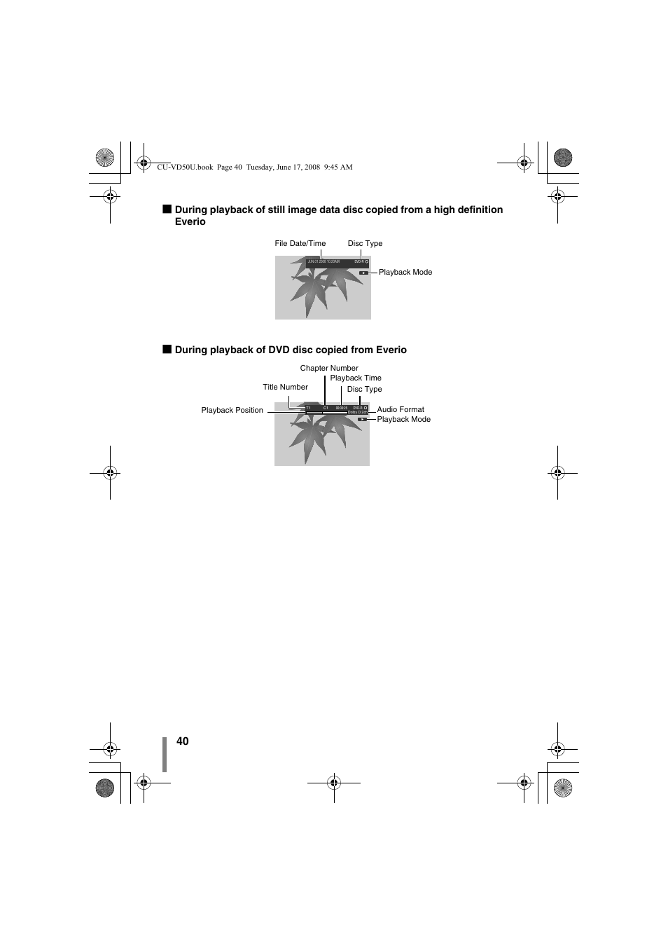 During playback of dvd disc copied from everio | JVC CU-VD50U User Manual | Page 40 / 104