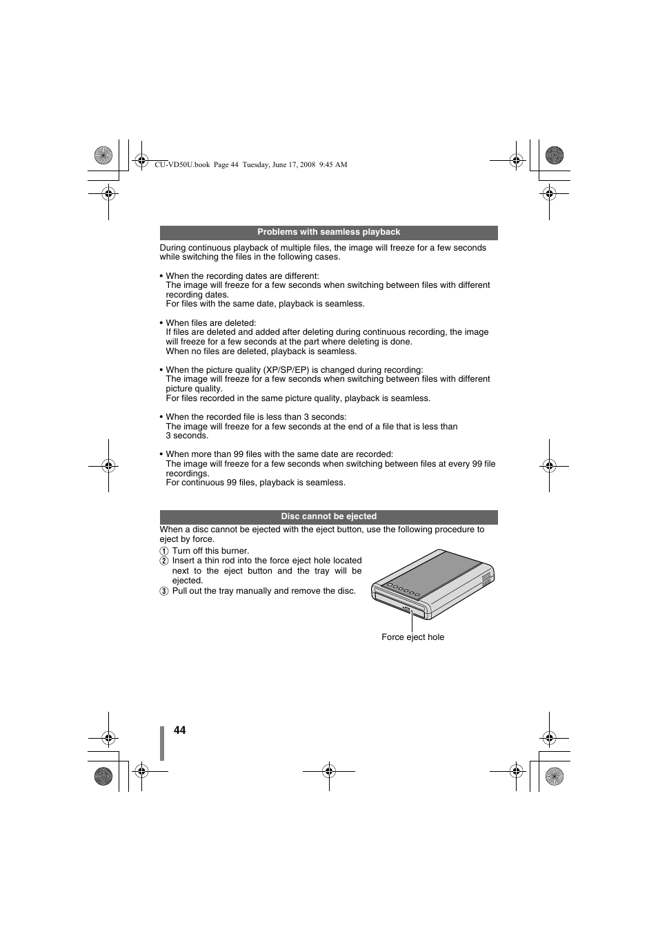 Ying the next file. (p. 44), C. (p. 44) | JVC CU-VD50U User Manual | Page 44 / 104