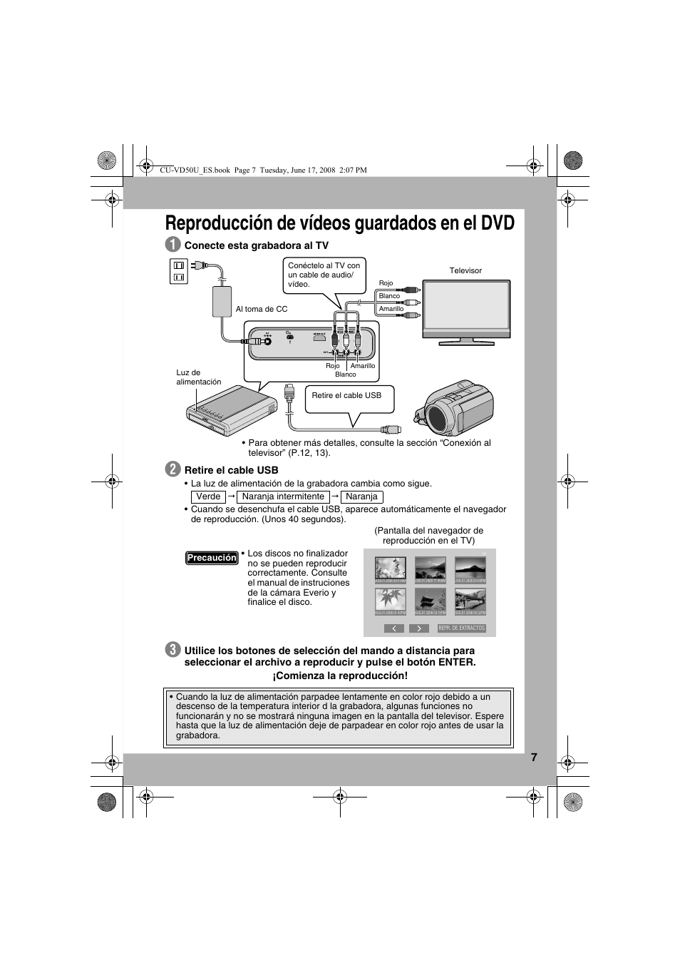 Reproducción de vídeos guardados en el dvd | JVC CU-VD50U User Manual | Page 57 / 104