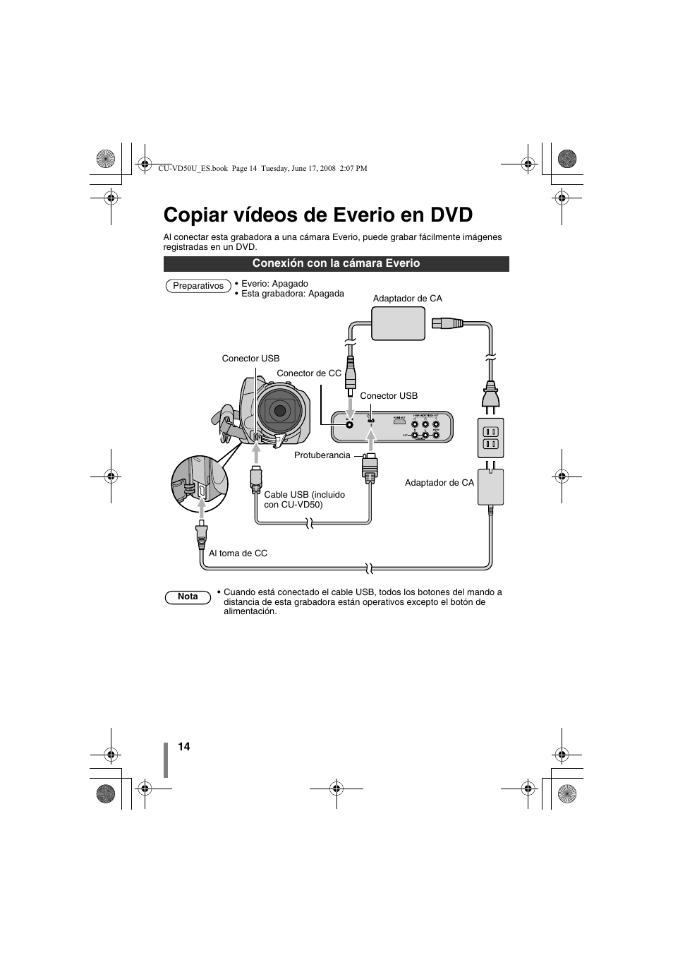 Z copiar vídeos de everio en dvd, Conexión con la cámara everio, Copiar vídeos de everio en dvd | JVC CU-VD50U User Manual | Page 64 / 104