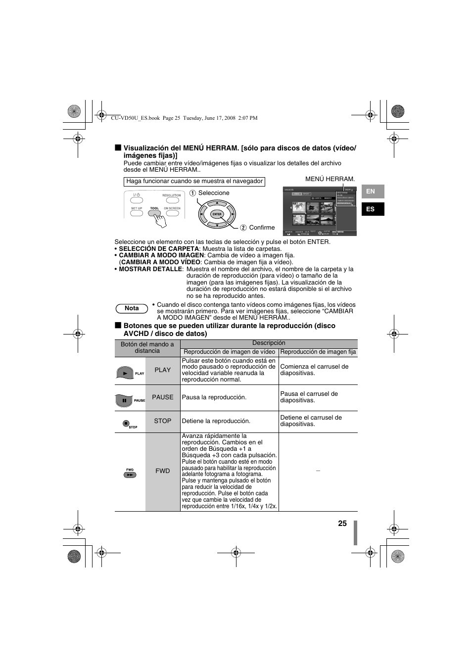 Am.. (p. 25), P. 25), En es | Nota | JVC CU-VD50U User Manual | Page 75 / 104