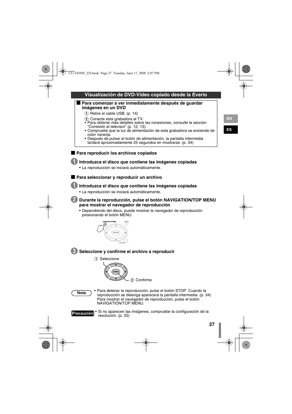 Visualización de dvd-vídeo copiado desde la everio | JVC CU-VD50U User Manual | Page 77 / 104