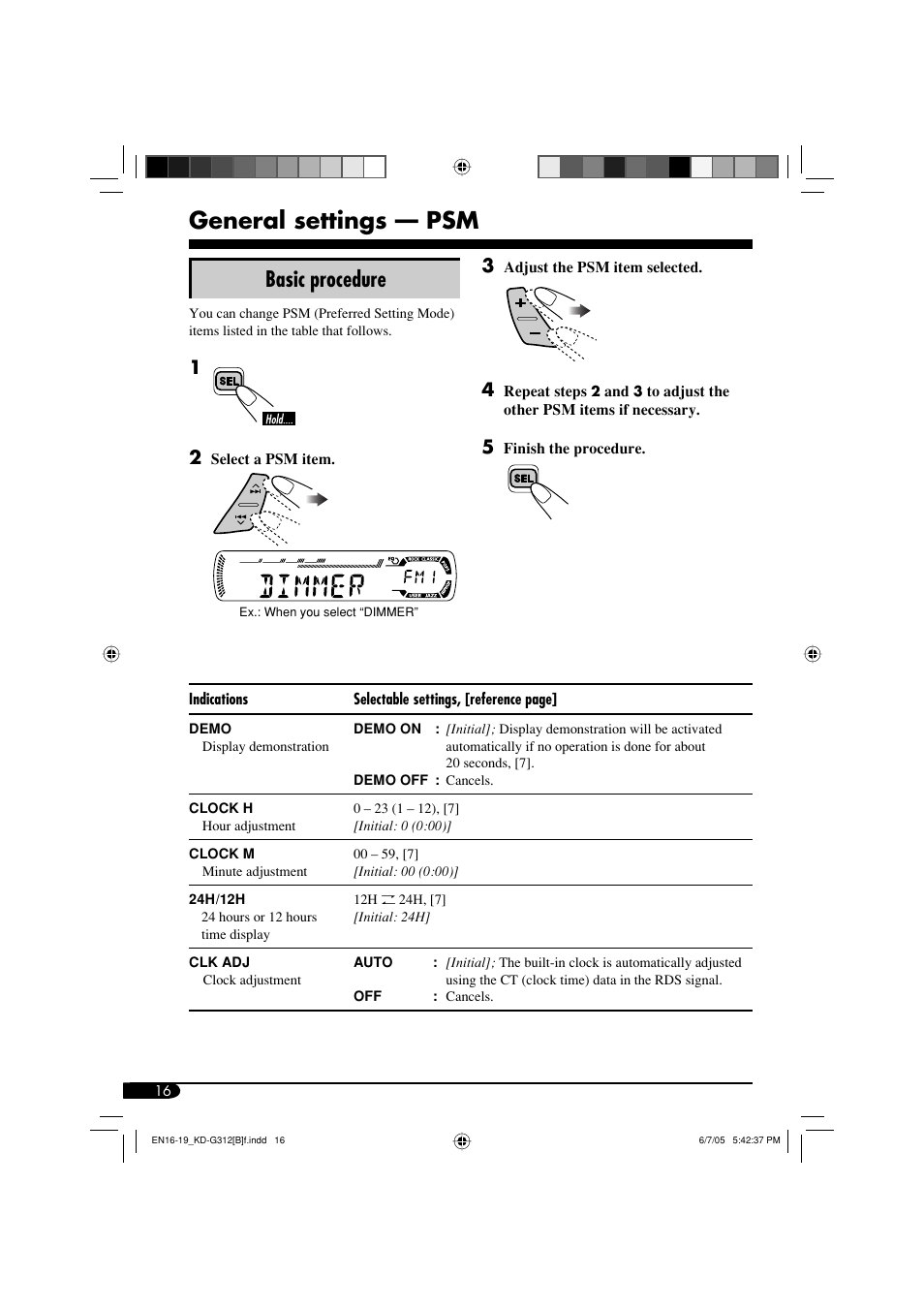 General settings, General settings — psm, Basic procedure | JVC GET0260-015A User Manual | Page 16 / 24