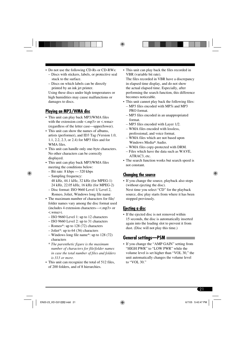 General settings—psm | JVC GET0260-015A User Manual | Page 21 / 24