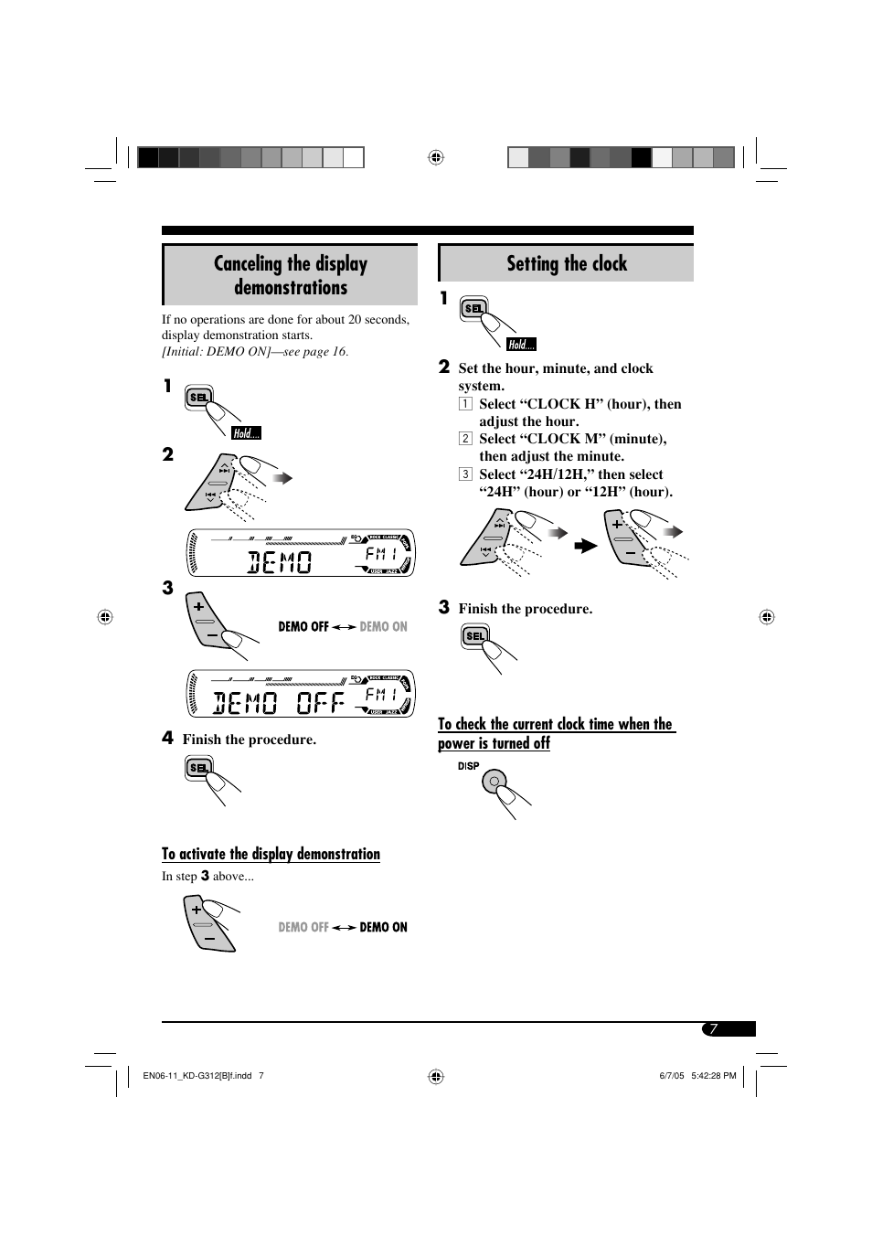 Canceling the display demonstrations, Setting the clock | JVC GET0260-015A User Manual | Page 7 / 24