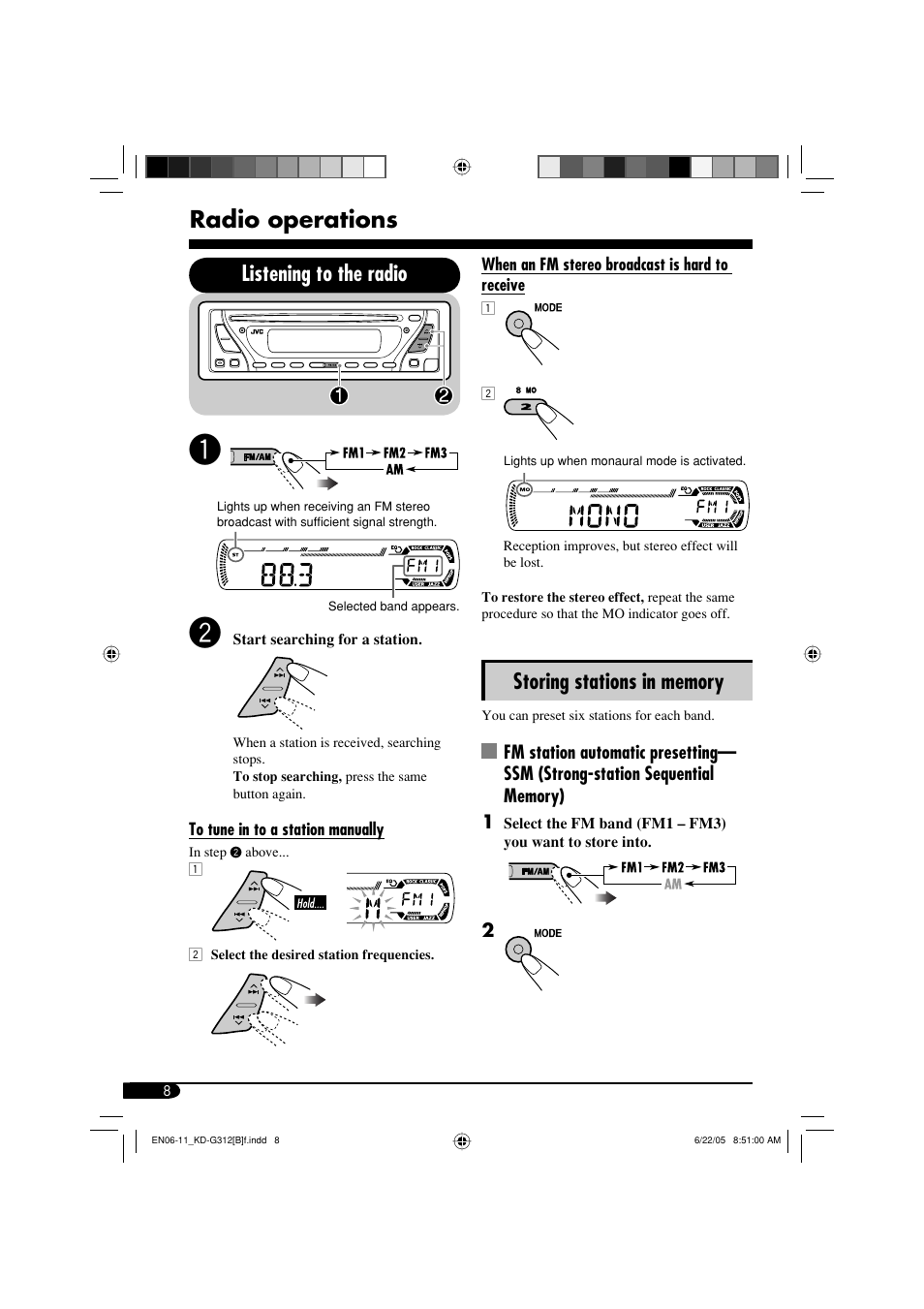 Radio operations, Listening to the radio | JVC GET0260-015A User Manual | Page 8 / 24
