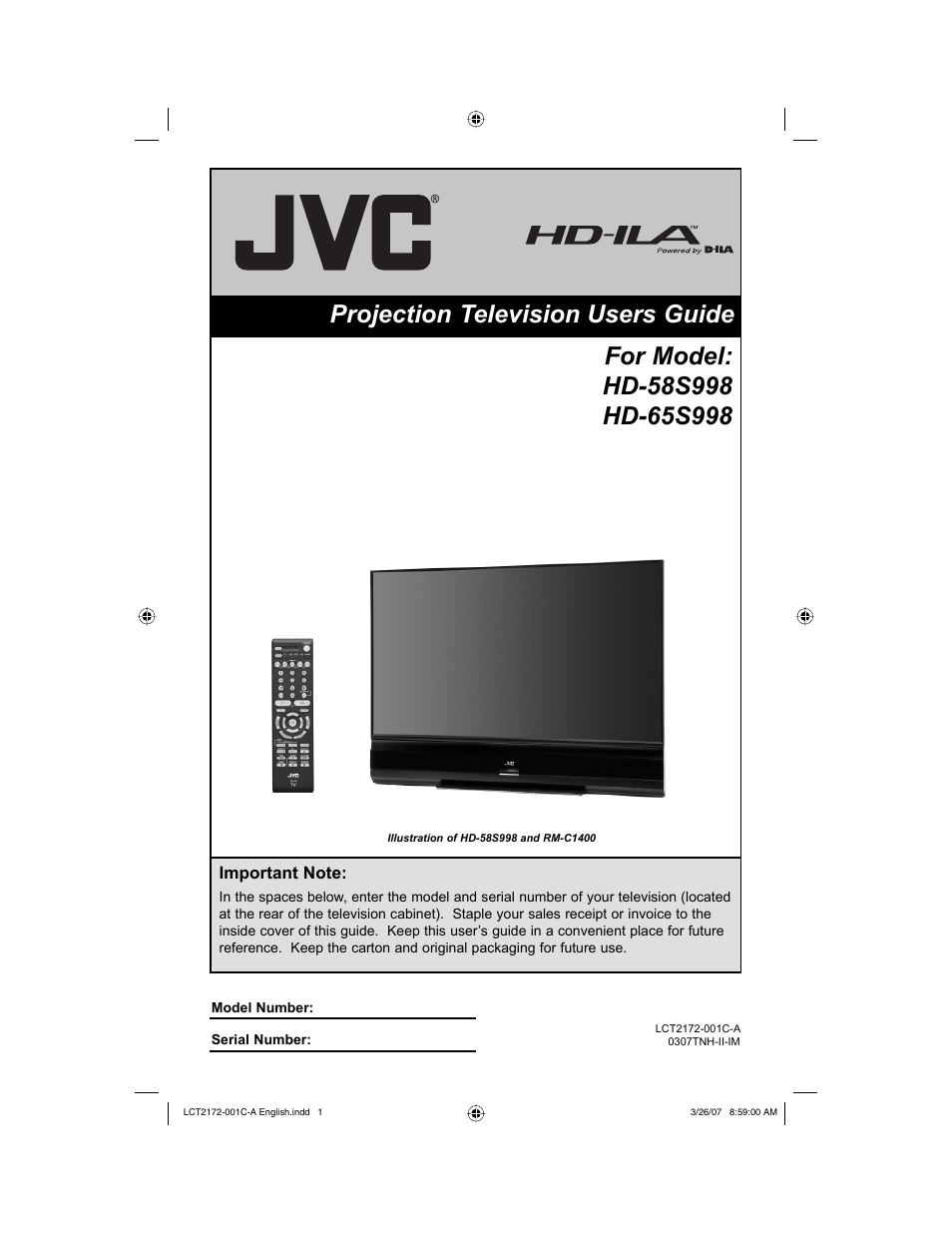 JVC HD-58S998 User Manual | 88 pages