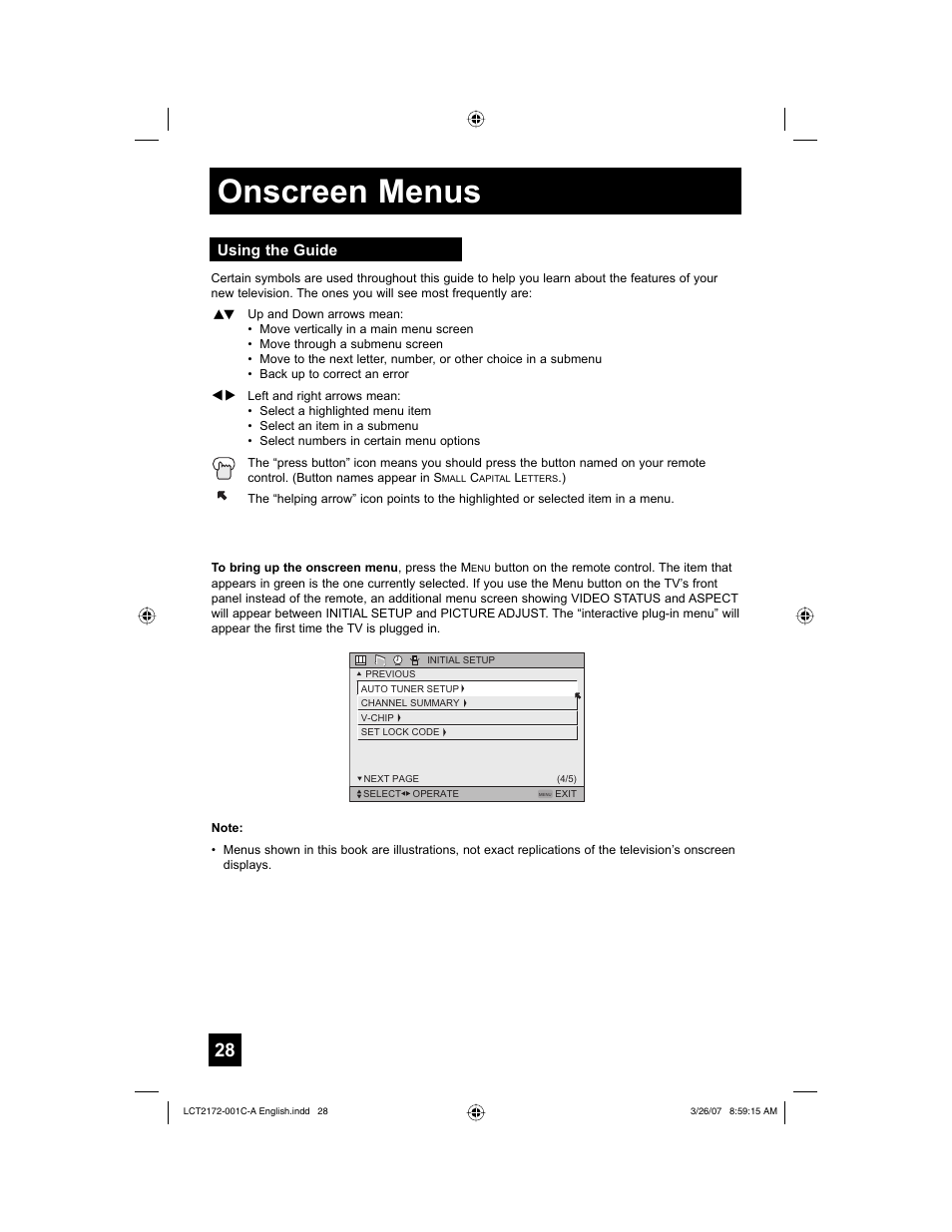 Onscreen menus, Using the guide | JVC HD-58S998 User Manual | Page 28 / 88