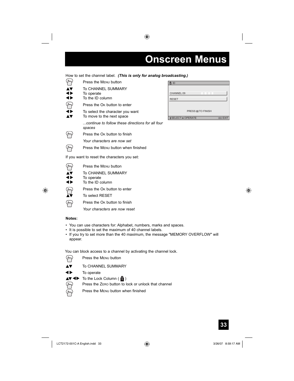 Onscreen menus | JVC HD-58S998 User Manual | Page 33 / 88