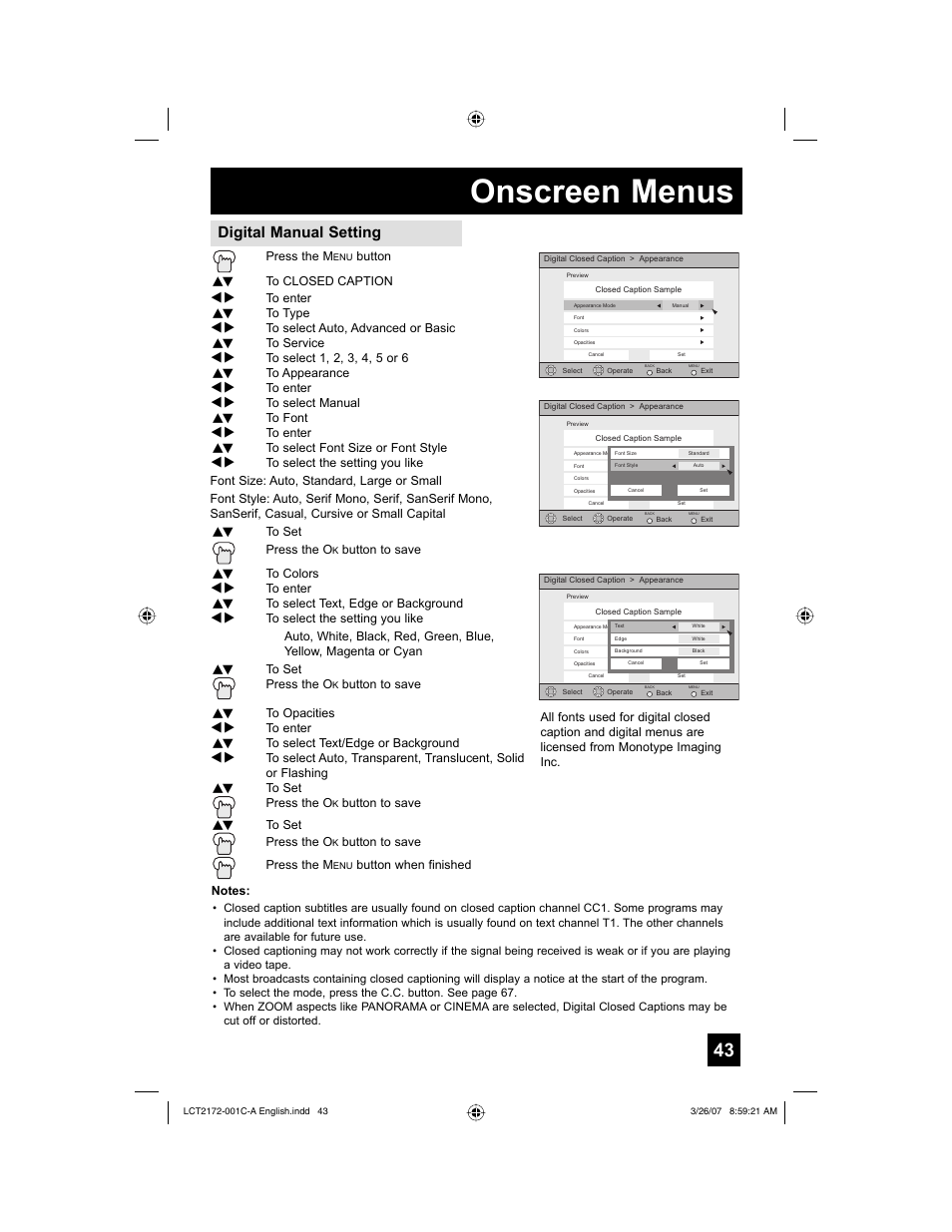 Onscreen menus, Digital manual setting | JVC HD-58S998 User Manual | Page 43 / 88