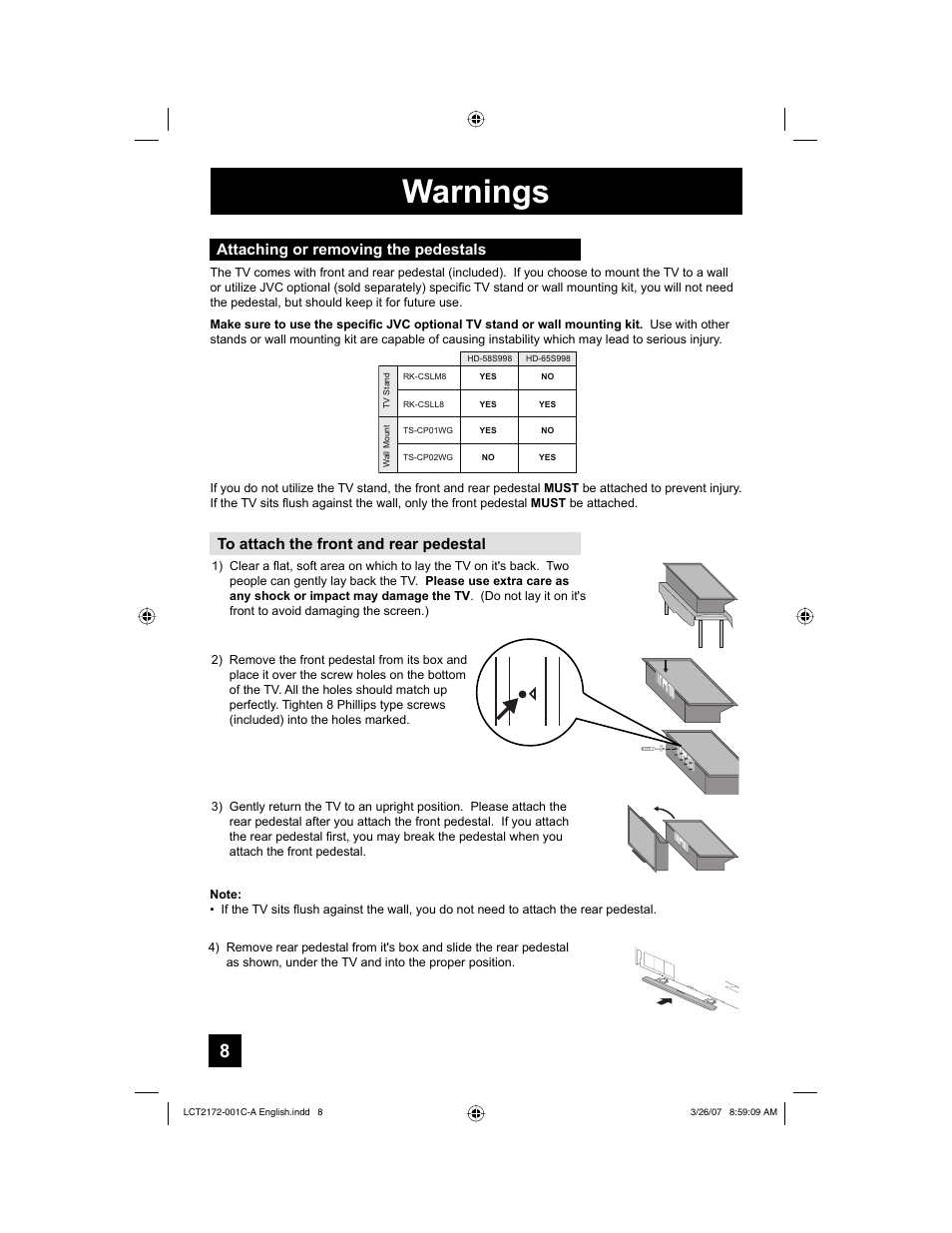 Warnings | JVC HD-58S998 User Manual | Page 8 / 88