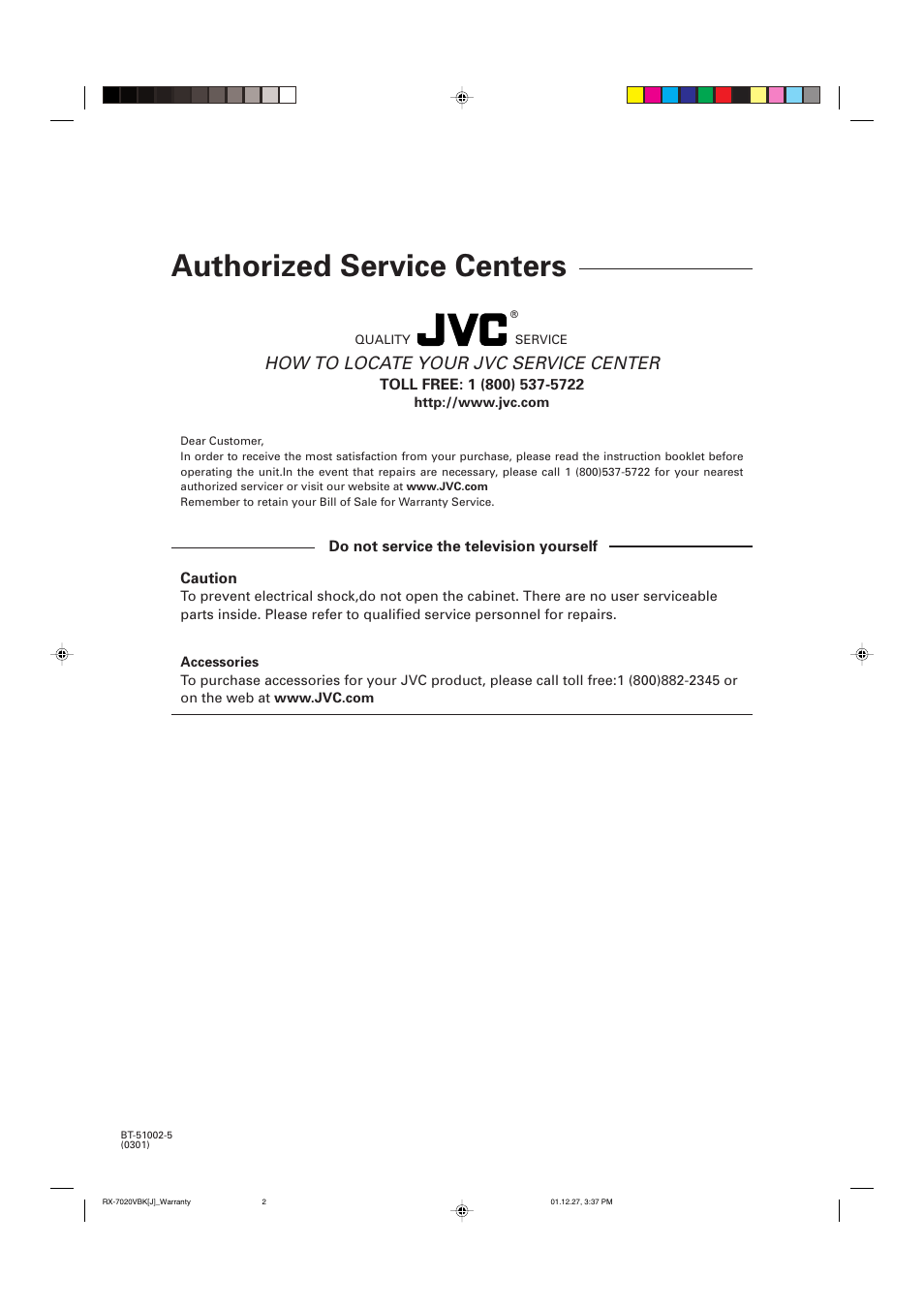 Authorized service centers, How to locate your jvc service center | JVC RX-7020VBK User Manual | Page 45 / 47