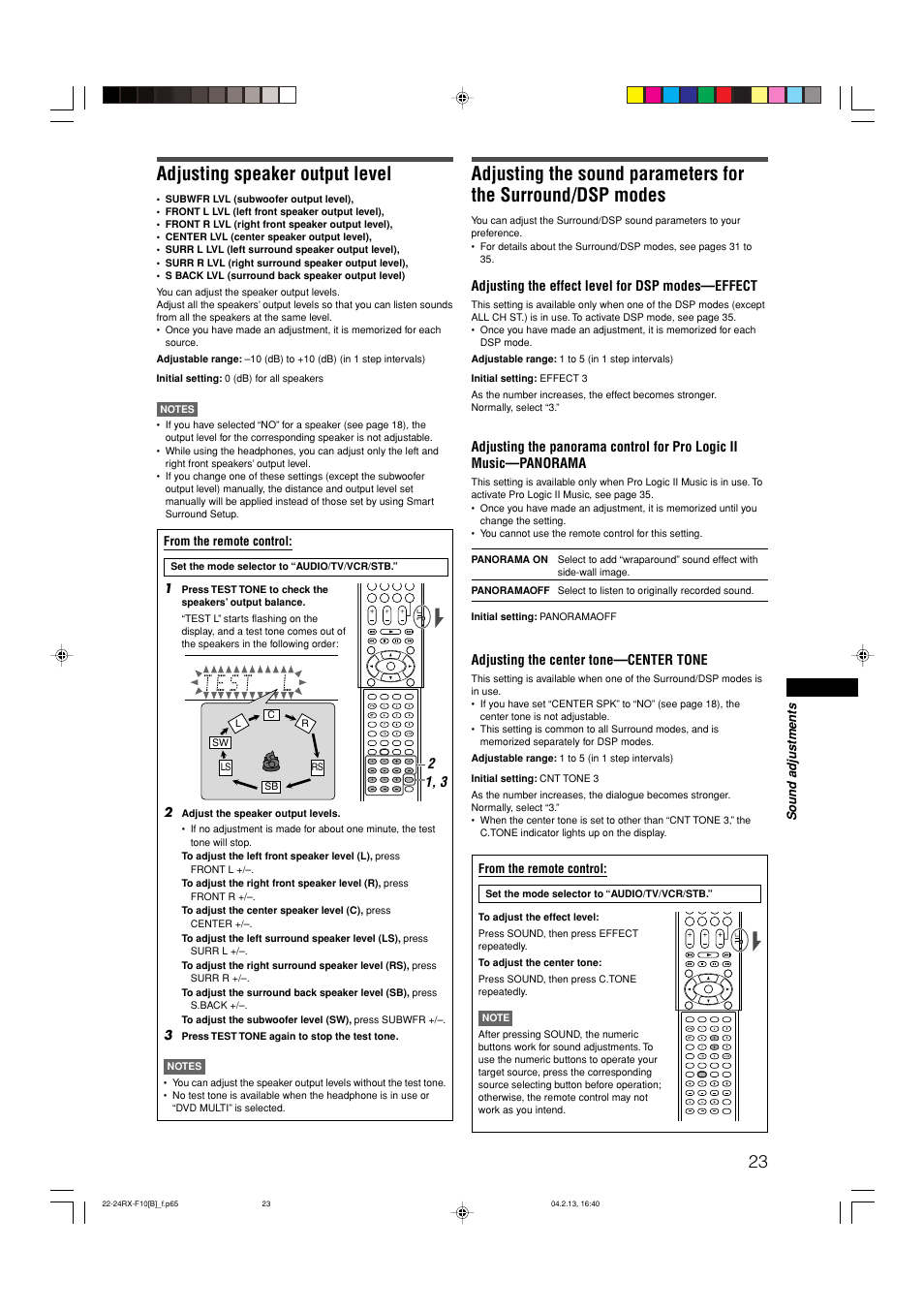 Adjusting speaker output level | JVC RX-F10S User Manual | Page 27 / 47