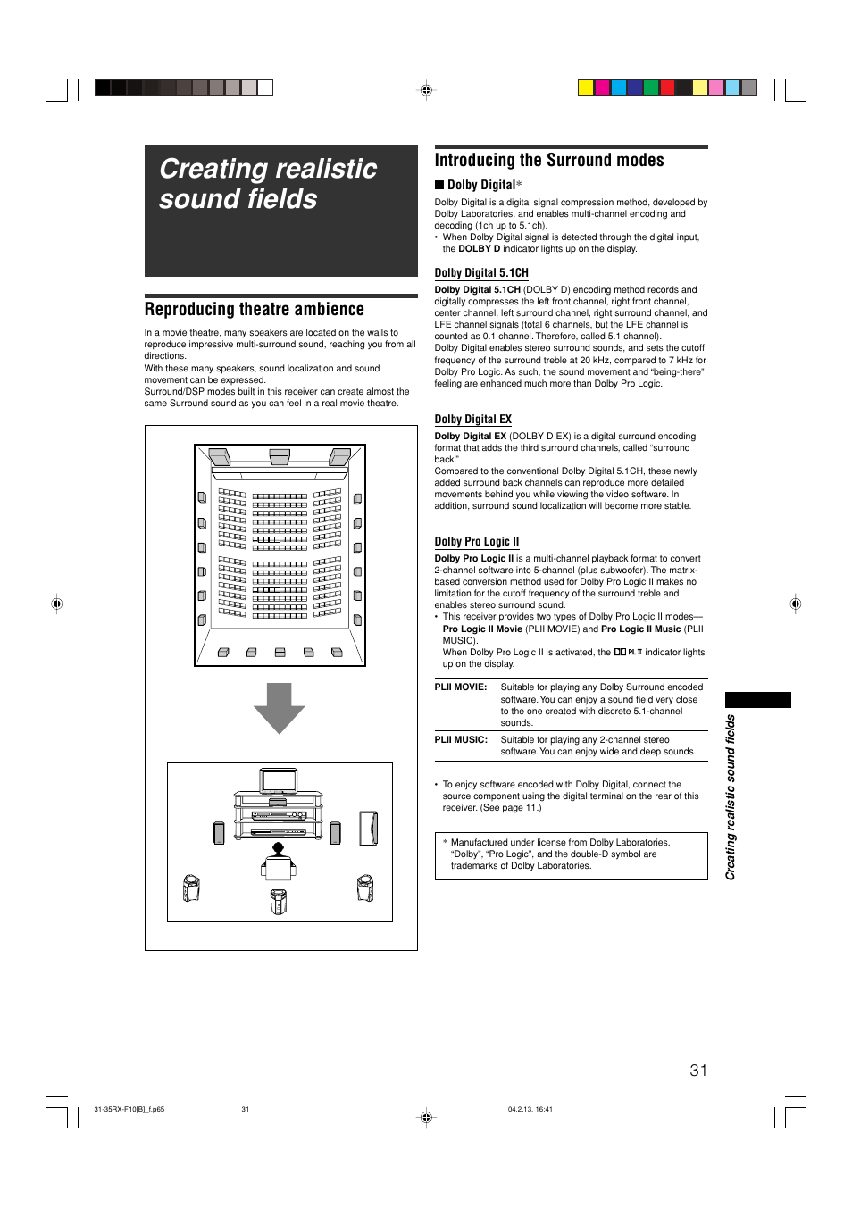 Creating realistic sound fields, Reproducing theatre ambience, Introducing the surround modes | JVC RX-F10S User Manual | Page 35 / 47