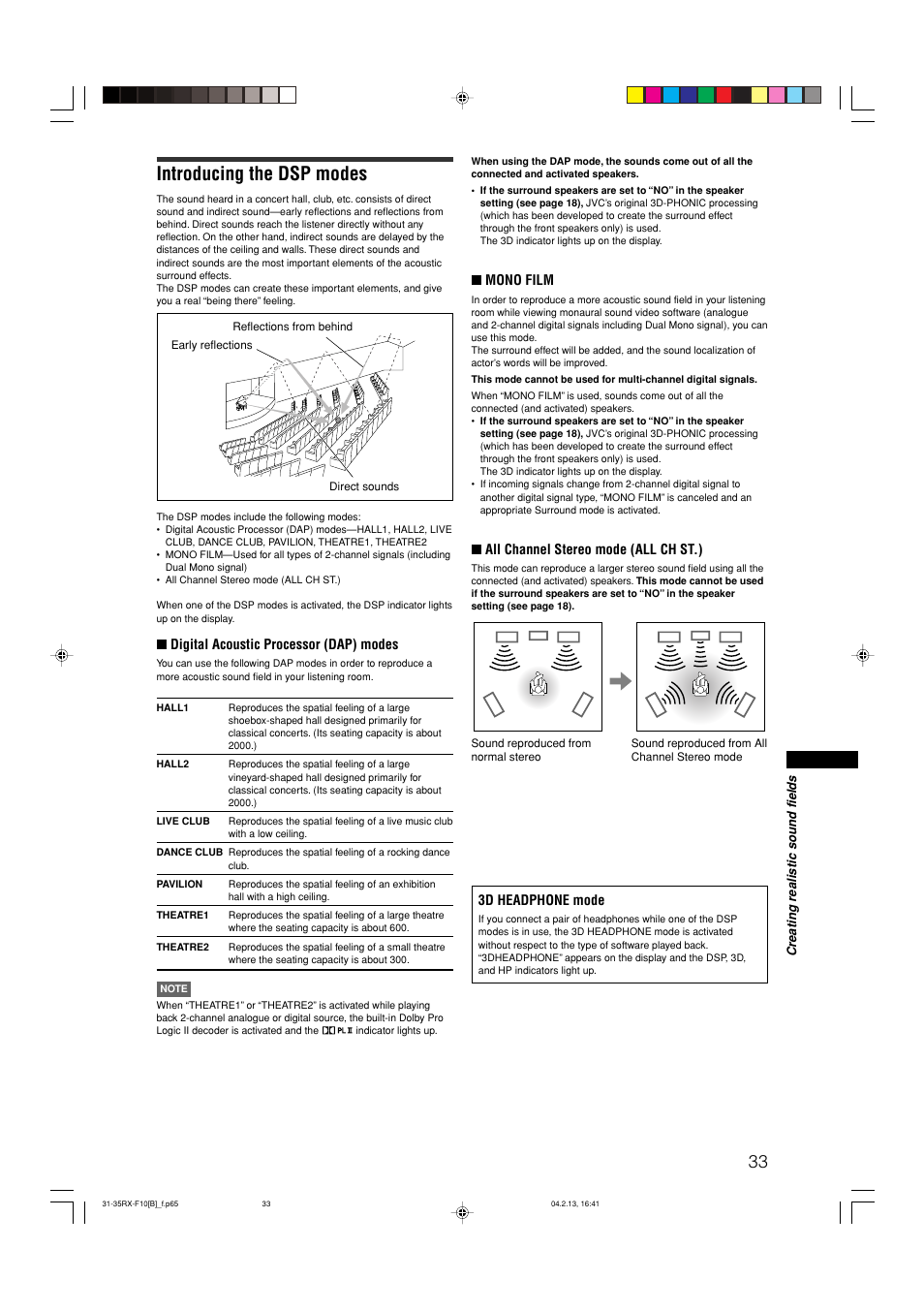 Introducing the dsp modes | JVC RX-F10S User Manual | Page 37 / 47