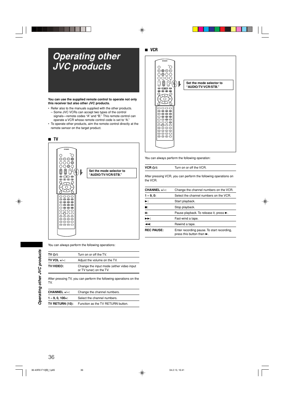 Operating other jvc products | JVC RX-F10S User Manual | Page 40 / 47