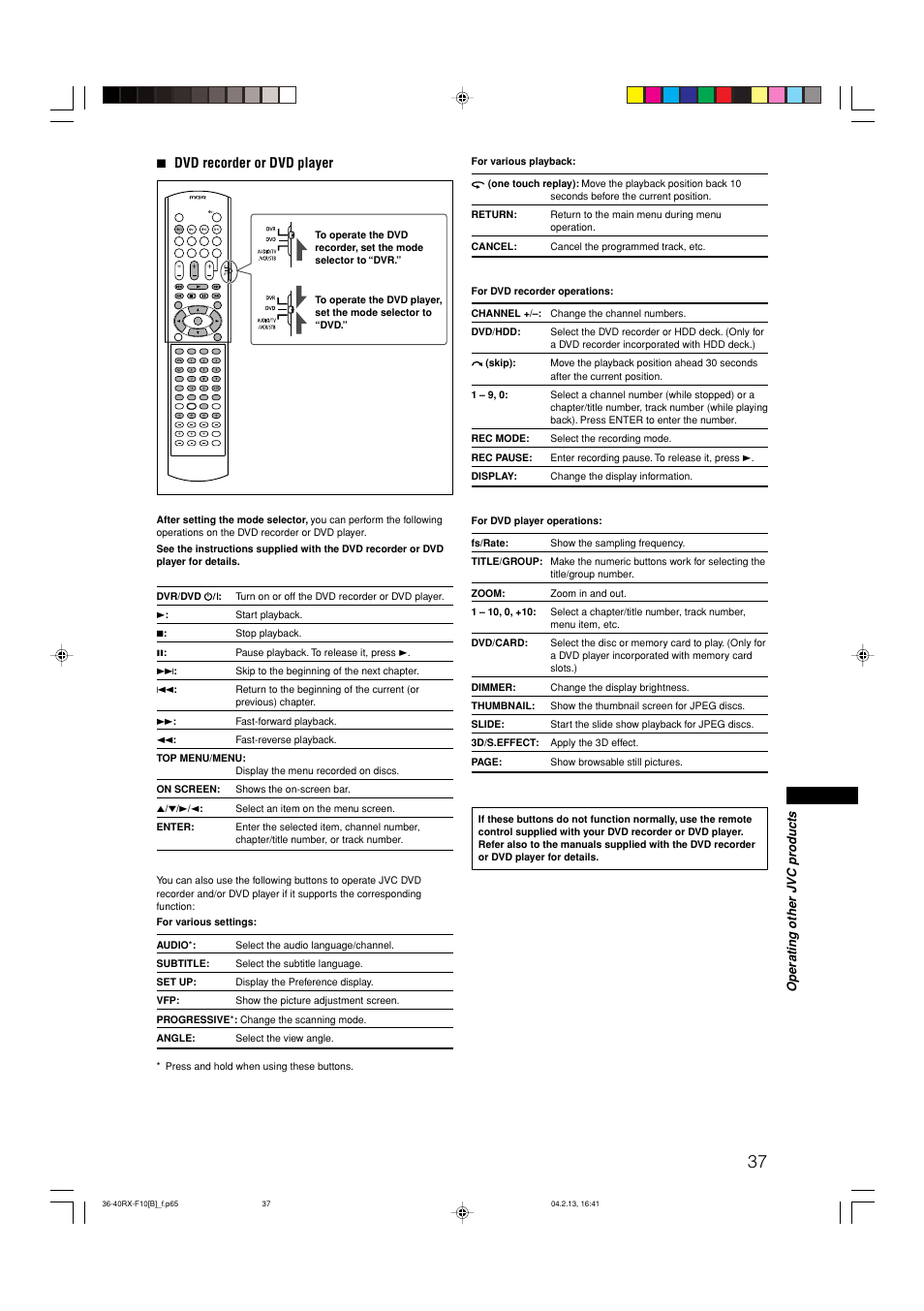 7 dvd recorder or dvd player | JVC RX-F10S User Manual | Page 41 / 47