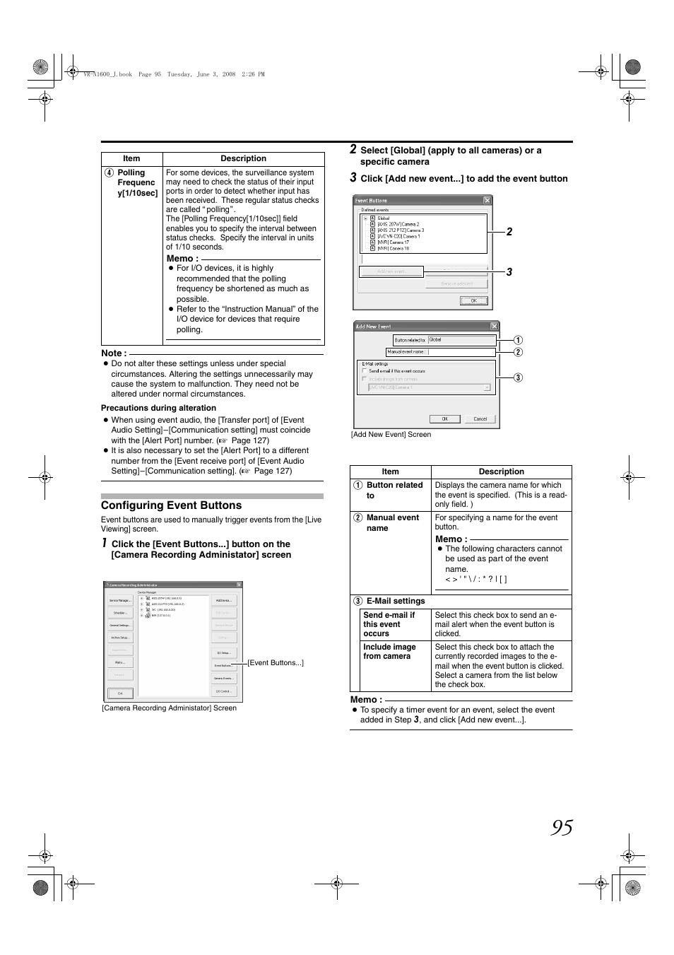 Configuring event buttons | JVC VR-N1600E User Manual | Page 103 / 158