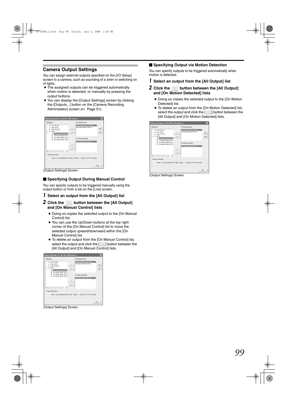 Camera output settings | JVC VR-N1600E User Manual | Page 107 / 158