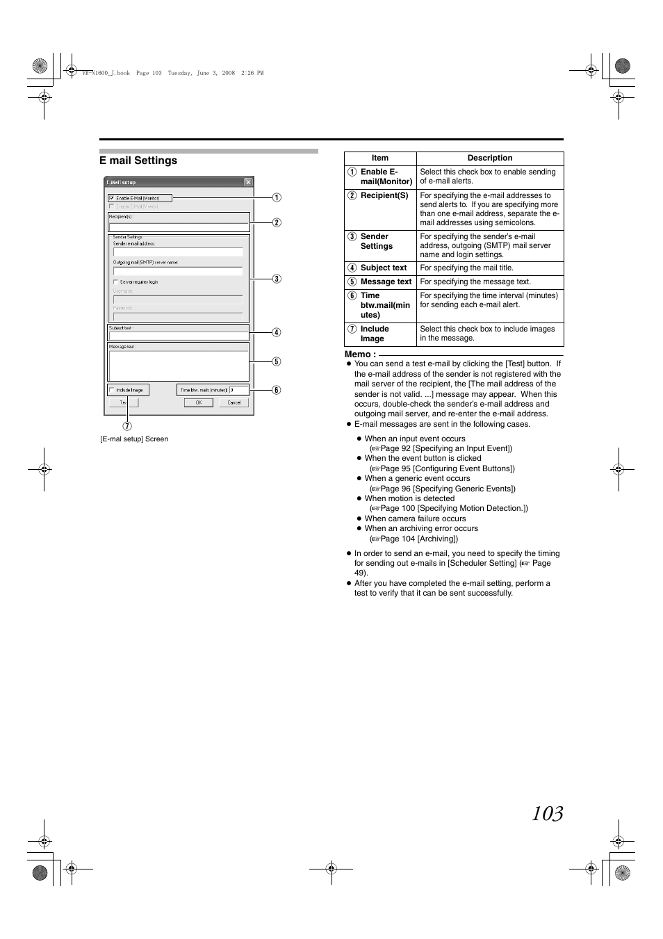 E mail settings | JVC VR-N1600E User Manual | Page 111 / 158