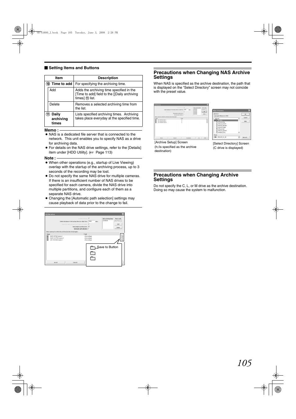 Precautions when changing nas archive settings, Precautions when changing archive settings | JVC VR-N1600E User Manual | Page 113 / 158